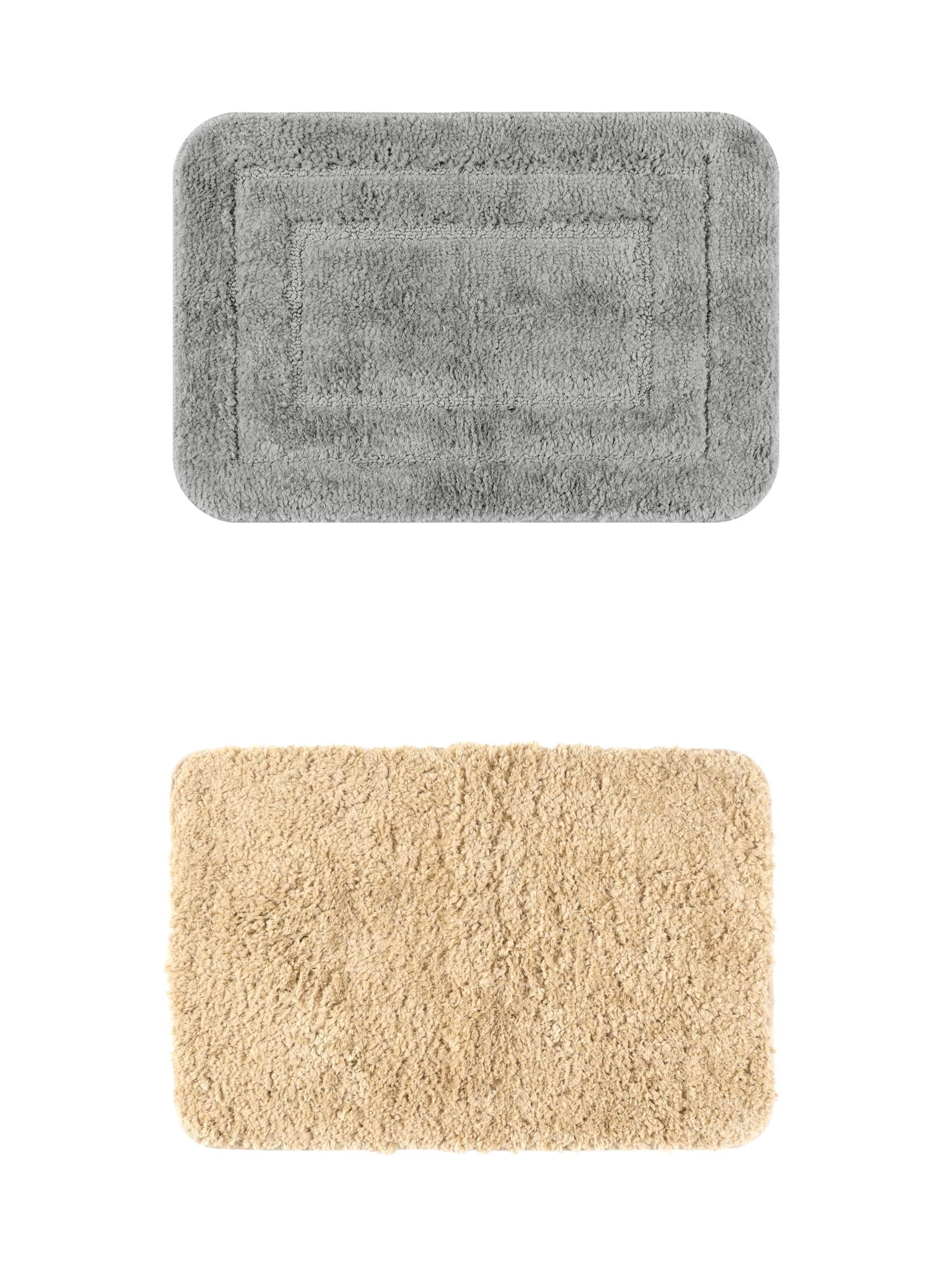 Unique Bargains 2 Pcs Non-Slip Soft Quick Dry Bath Rugs Khaki/Dark Gray 16" x 24"