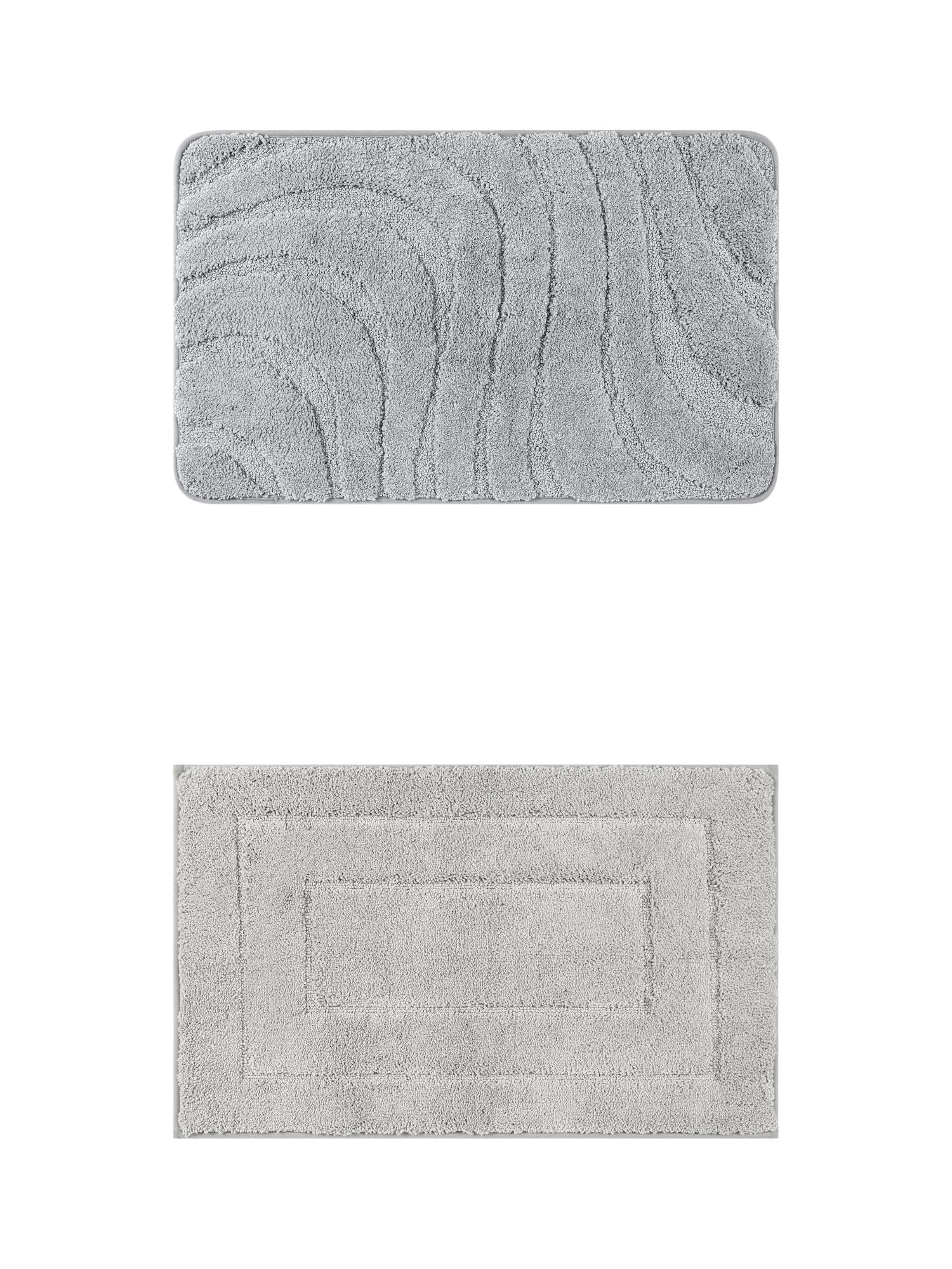 Unique Bargains 2 Pcs Non-Slip Soft Quick Dry Bath Rugs Light Gray 16" x 24"