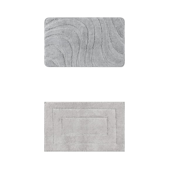 Unique Bargains 2 Pcs Non-Slip Soft Quick Dry Bath Rugs Light Gray 16" x 24"