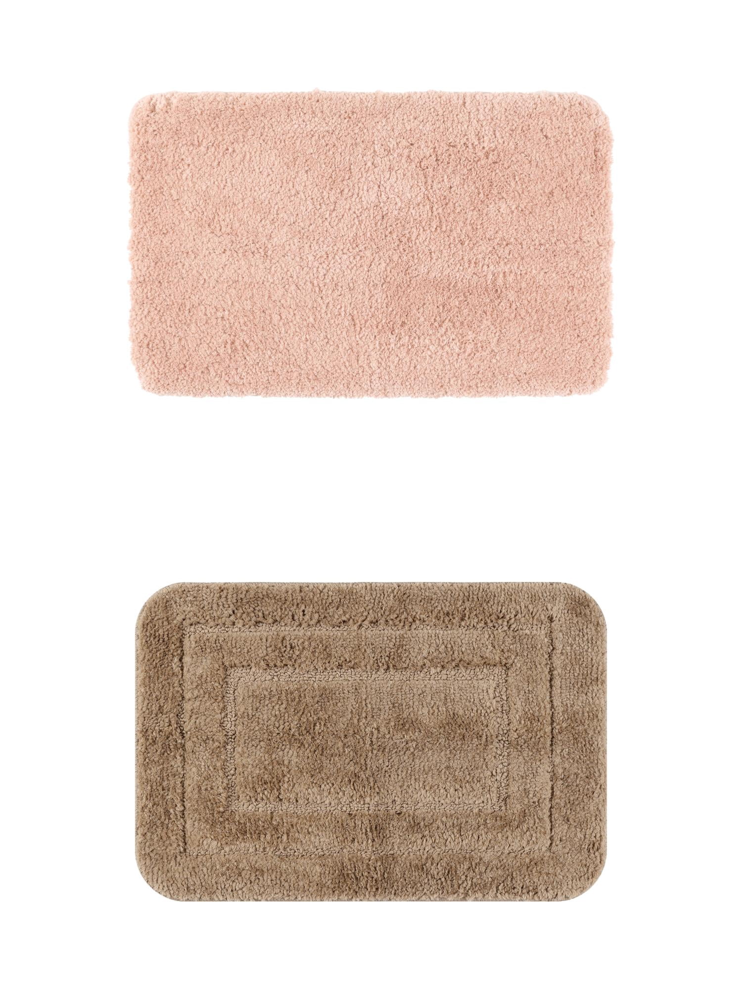 Unique Bargains 2 Pcs Non-Slip Soft Quick Dry Bath Rugs Pink/Brown 20" x 32"