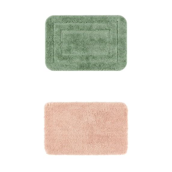 Unique Bargains 2 Pcs Non-Slip Soft Quick Dry Bath Rugs Pink/Light Green 20" x 32"