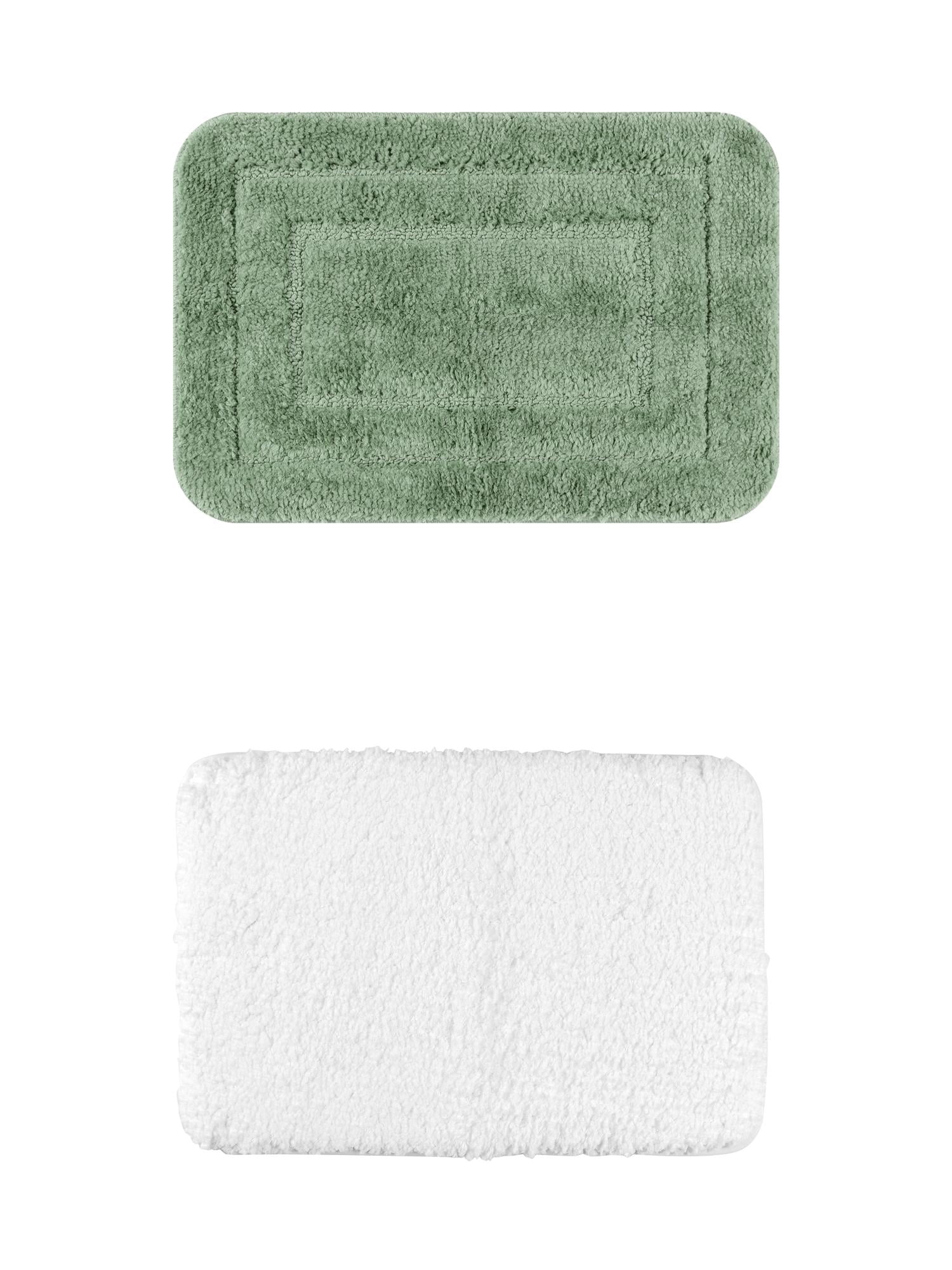 Unique Bargains 2 Pcs Non-Slip Soft Quick Dry Bath Rugs White/Light Green 16" x 24"