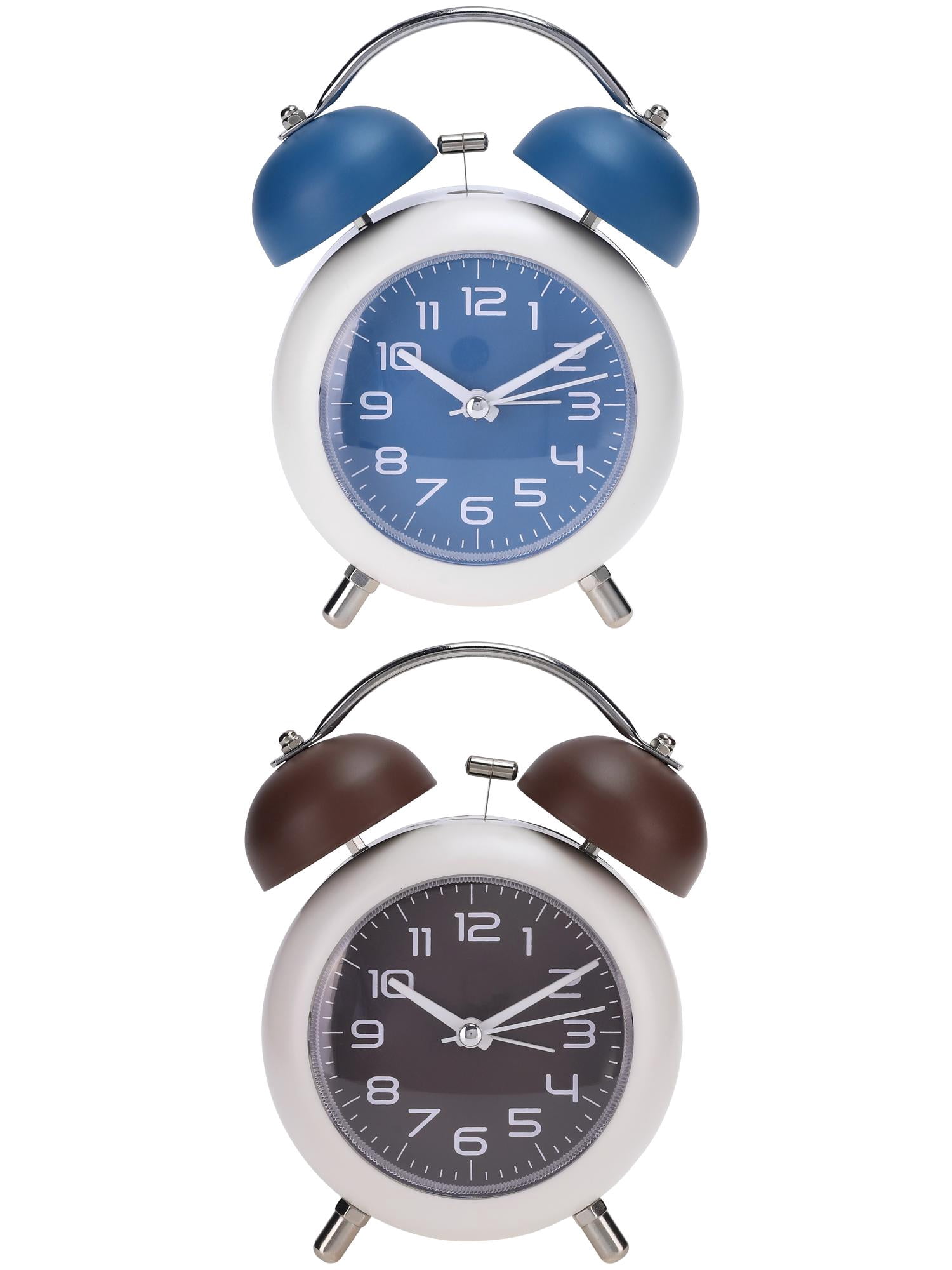 Unique Bargains 2 Pcs Old Fashioned Circle Loud Alarm Clock Blue/Brown