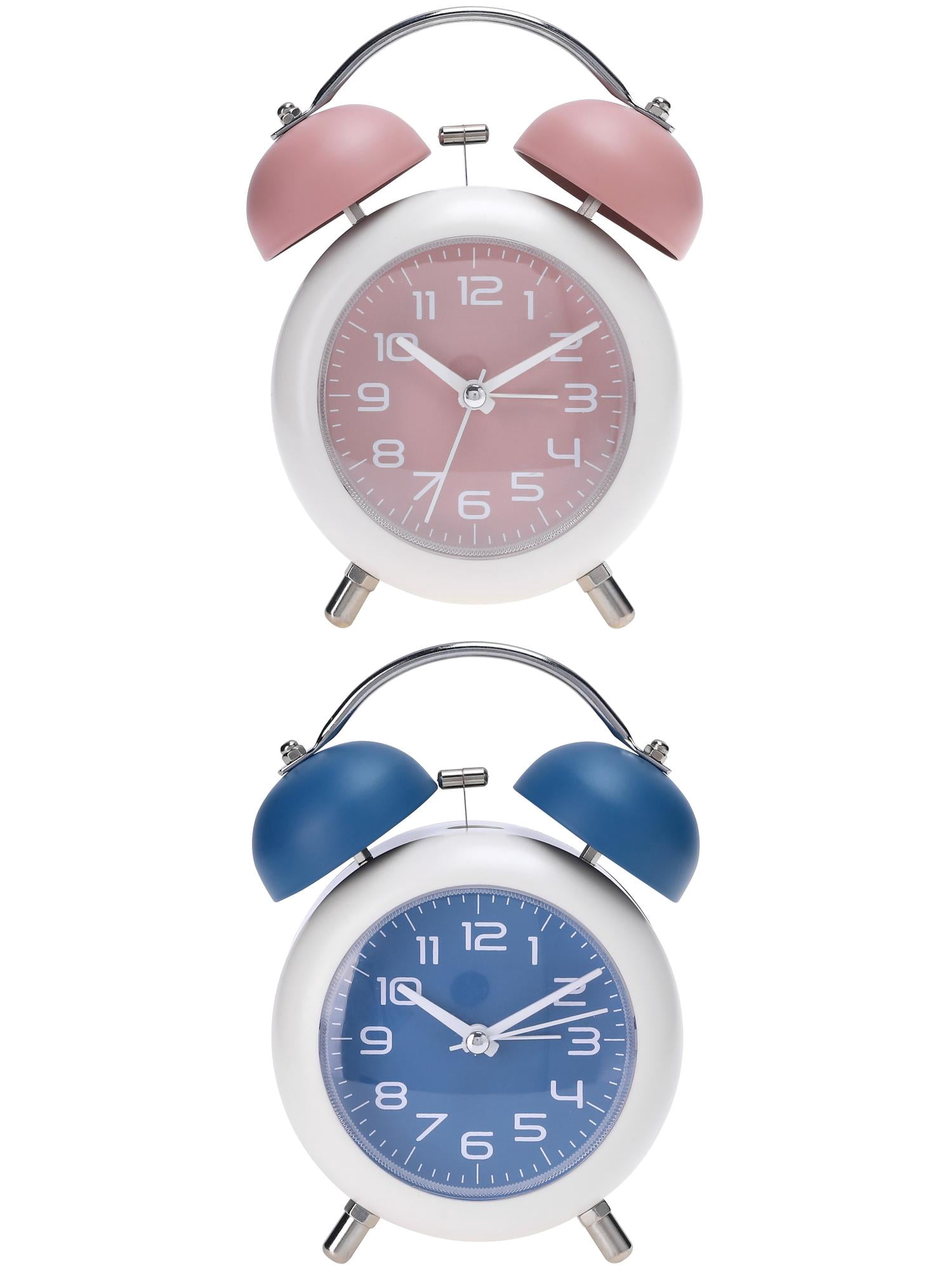 Unique Bargains 2 Pcs Old Fashioned Circle Loud Alarm Clock Blue/Pink