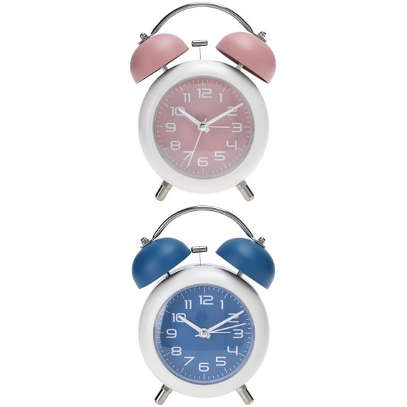 Unique Bargains 2 Pcs Old Fashioned Circle Loud Alarm Clock Blue/Pink