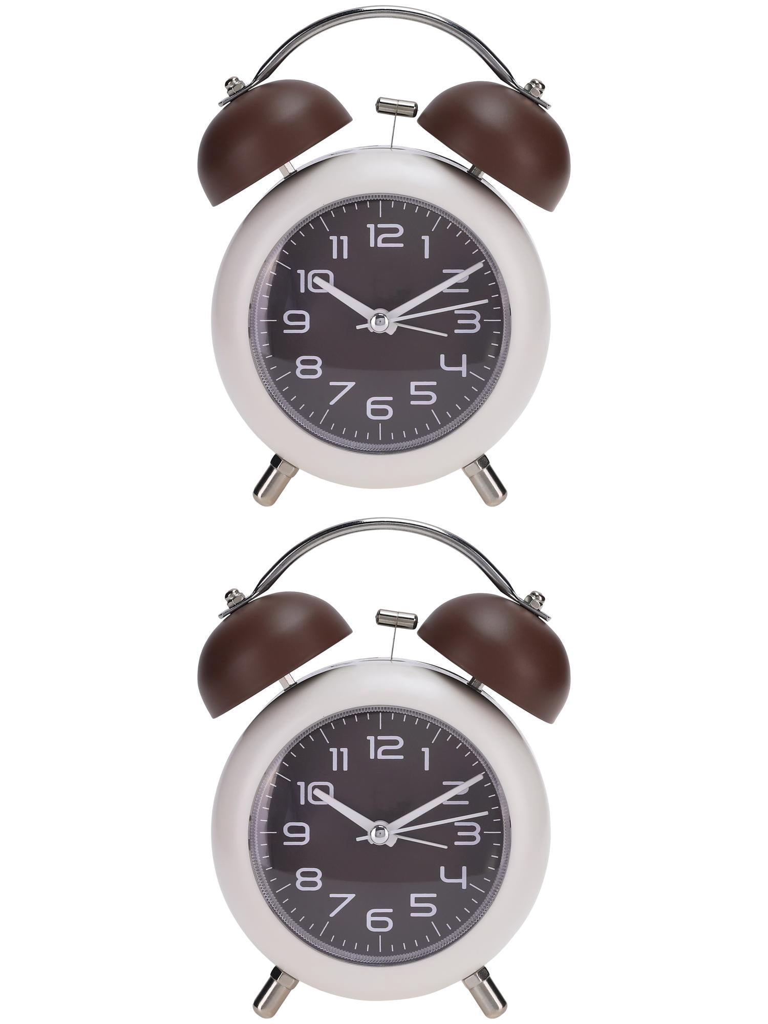 Unique Bargains 2 Pcs Old Fashioned Circle Loud Alarm Clock Brown