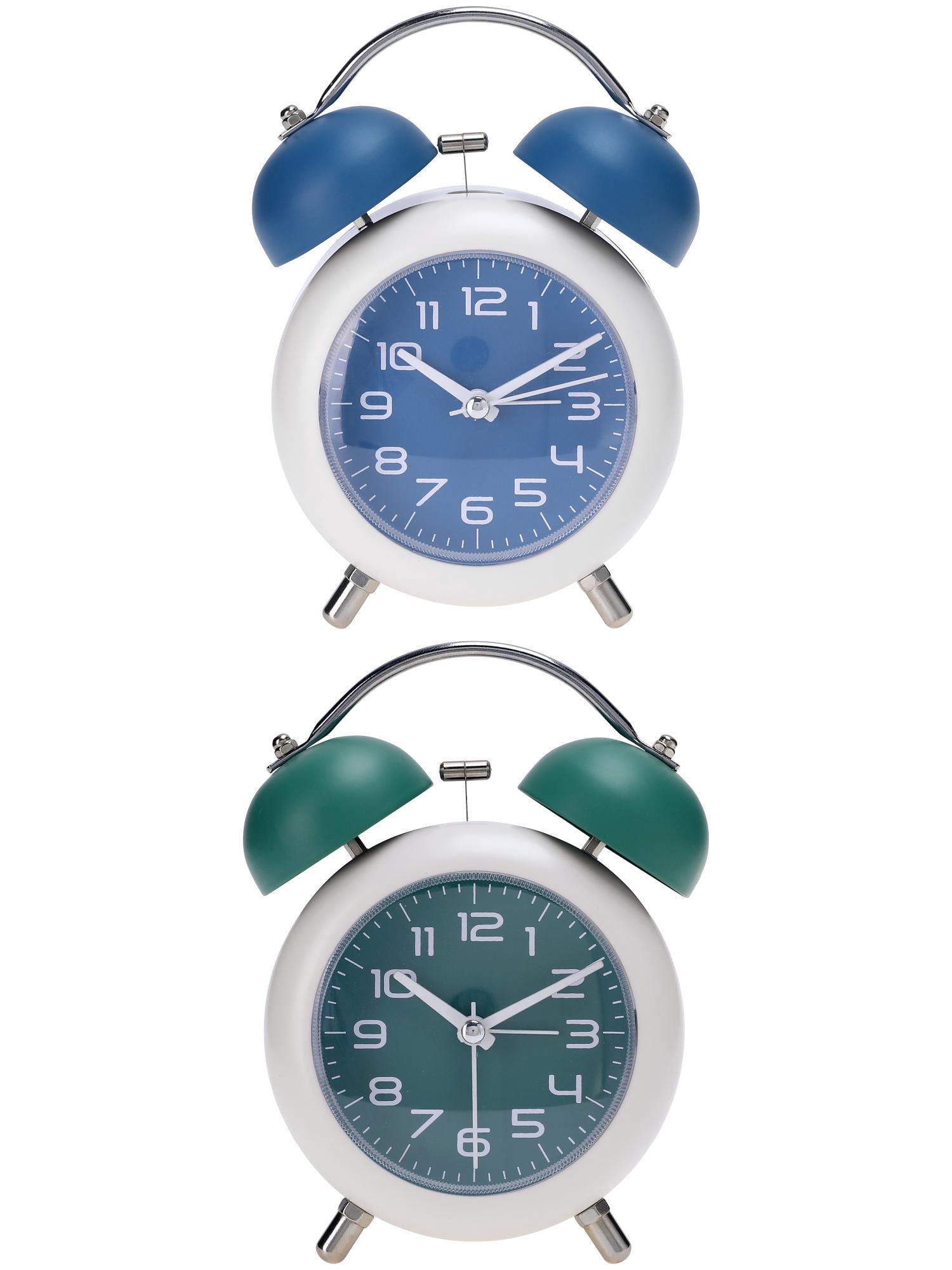 Unique Bargains 2 Pcs Old Fashioned Circle Loud Alarm Clock Green/Blue