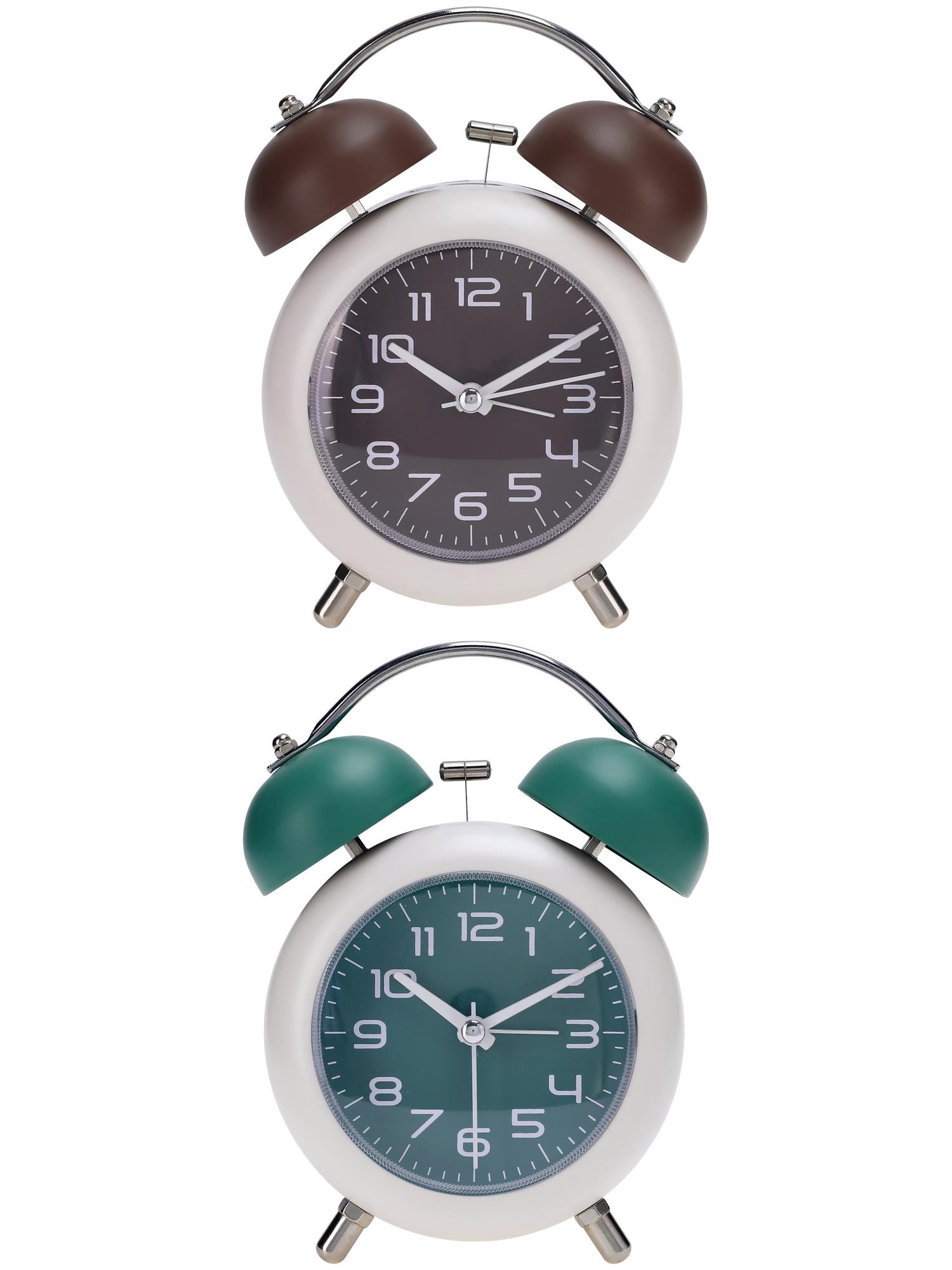 Unique Bargains 2 Pcs Old Fashioned Circle Loud Alarm Clock Green/Brown