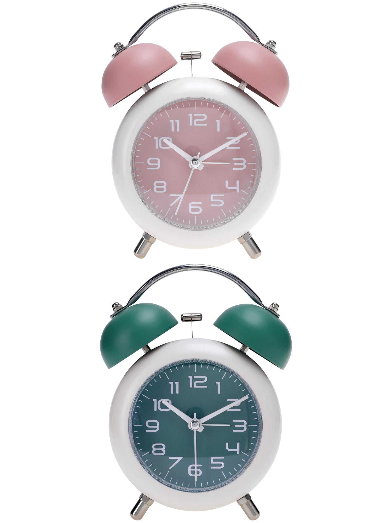Unique Bargains 2 Pcs Old Fashioned Circle Loud Alarm Clock Green/Pink