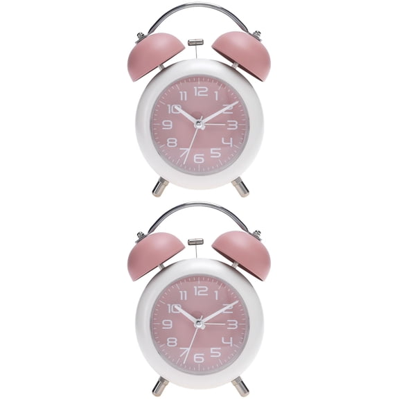 Unique Bargains 2 Pcs Old Fashioned Circle Loud Alarm Clock Pink