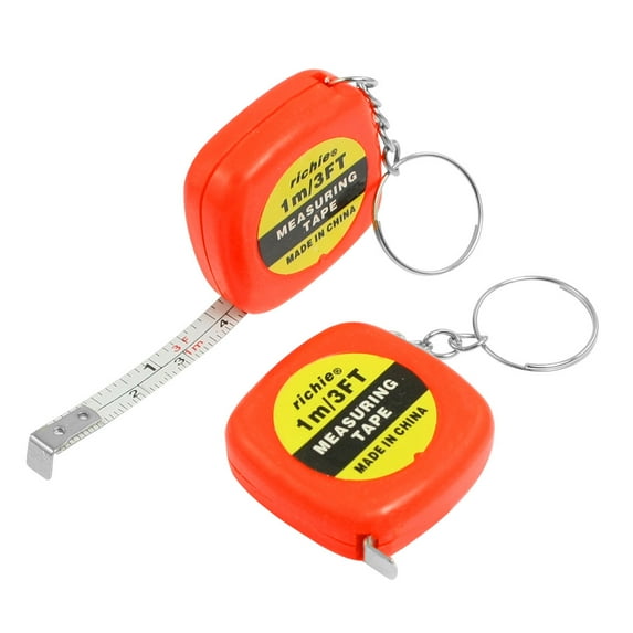 Unique Bargains 2 Pcs Orange Red Case 1 Meter 3 Feet Tape Measure w Keychain