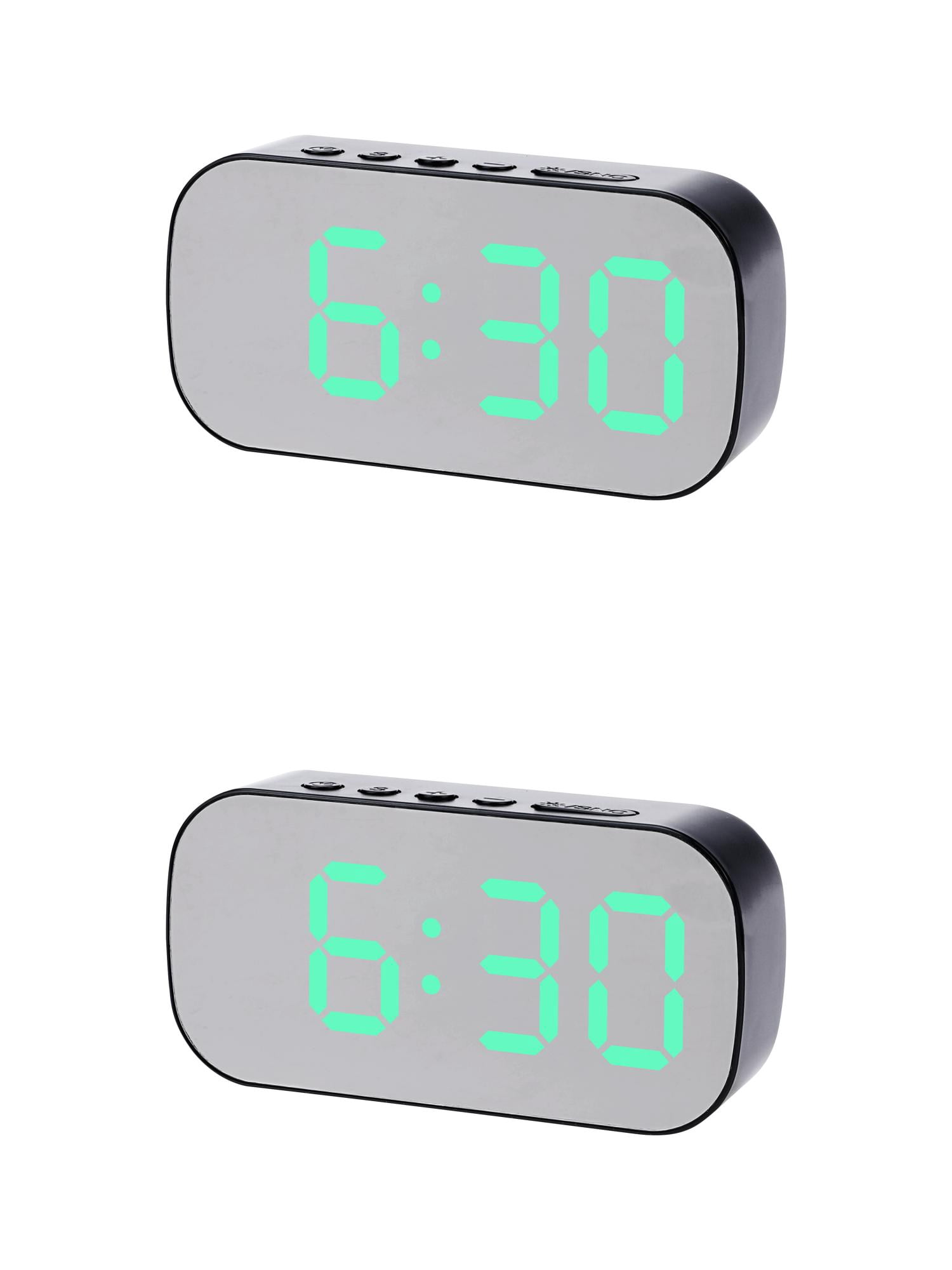 Unique Bargains 2 Pcs Oval Alarm Clock Snooze 5.1 x 2.6 x 1.4 in Black Green