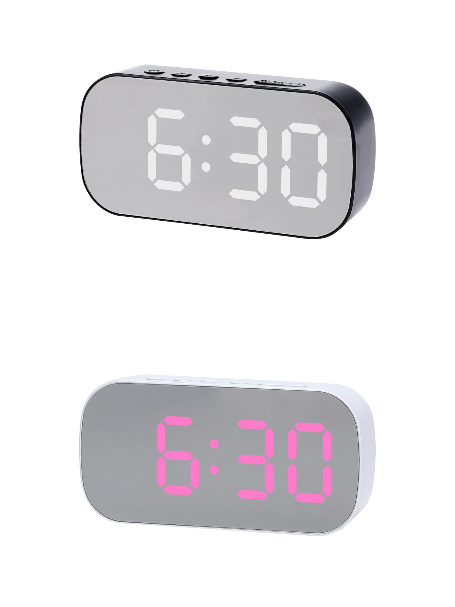 Unique Bargains 2 Pcs Oval Alarm Clock Snooze 5.1 x 2.6 x 1.4 in Black White/White Pink