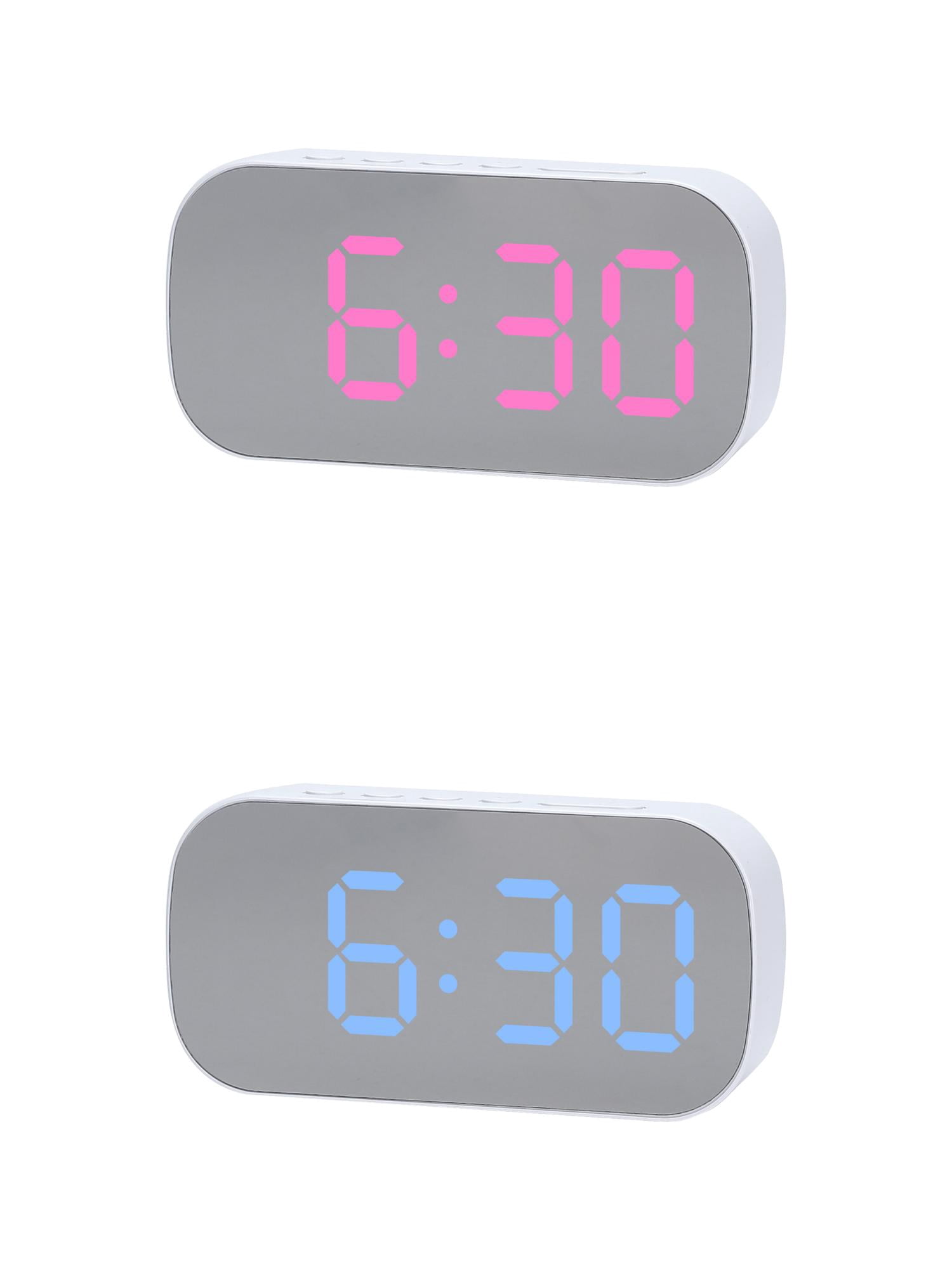 Unique Bargains 2 Pcs Oval Alarm Clock Snooze 5.1 x 2.6 x 1.4 in White Blue/White Pink