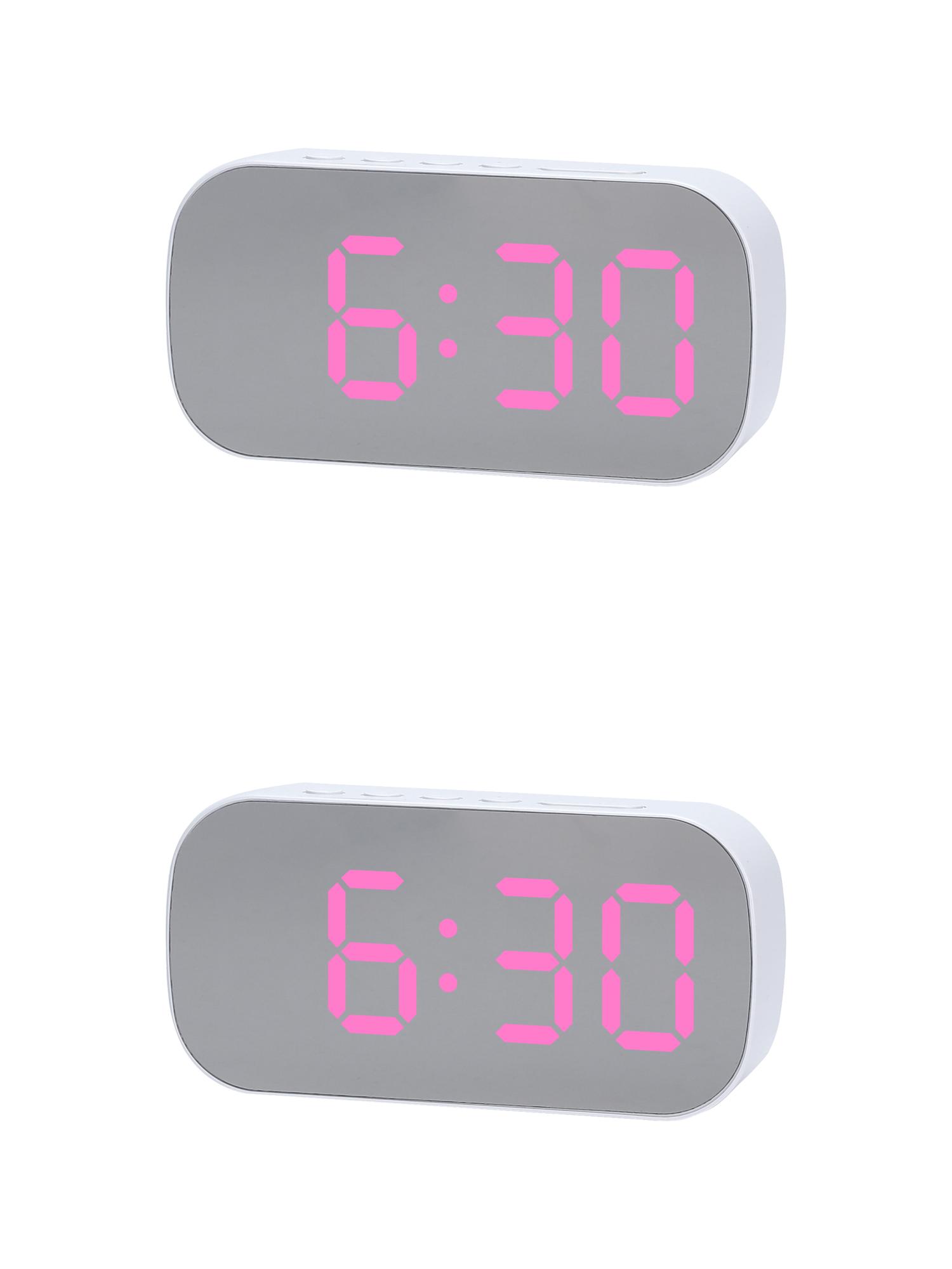 Unique Bargains 2 Pcs Oval Alarm Clock Snooze 5.1 x 2.6 x 1.4 in White Pink