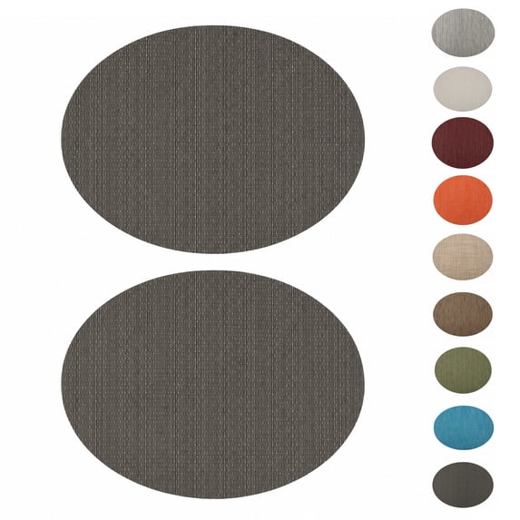 Unique Bargains 2 Pcs Oval Bamboo-like Texture Placemat Dark Gray