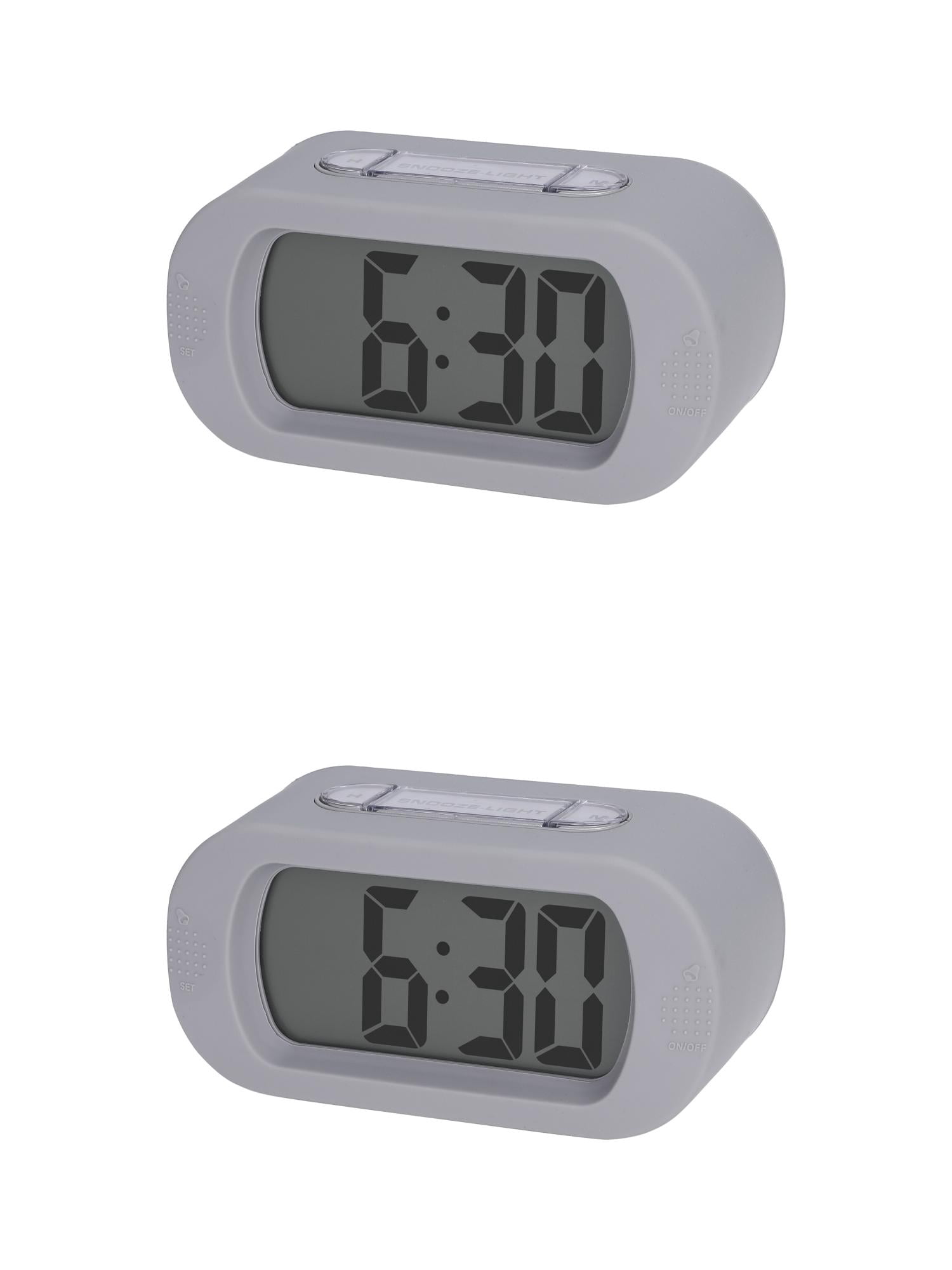 Unique Bargains 2 Pcs Oval Digital Alarm Clock Adjustable Alarm Snooze Gray