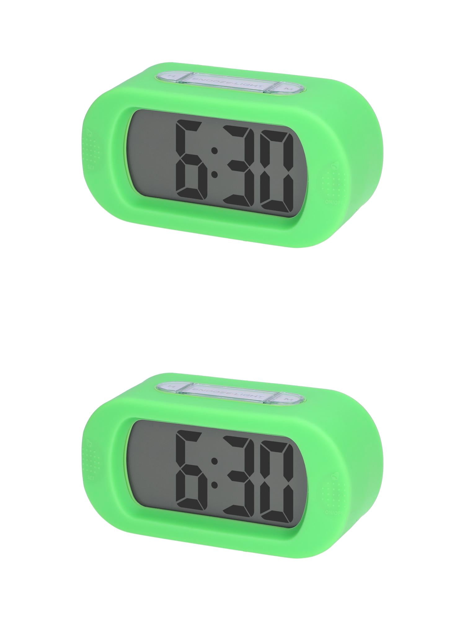 Unique Bargains 2 Pcs Oval Digital Alarm Clock Adjustable Alarm Snooze Green