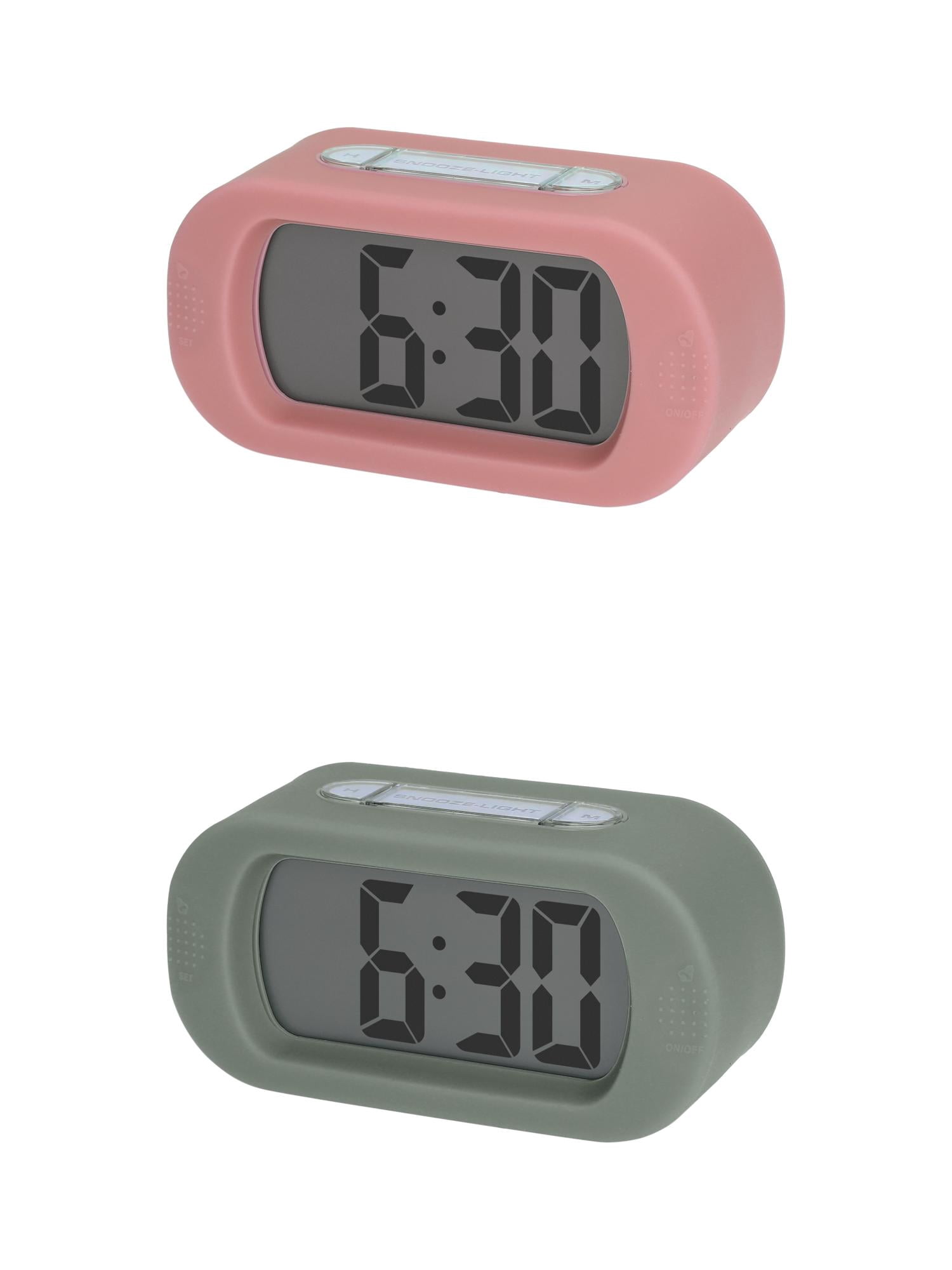 Unique Bargains 2 Pcs Oval Digital Alarm Clock Adjustable Alarm Snooze Pink/Army Green