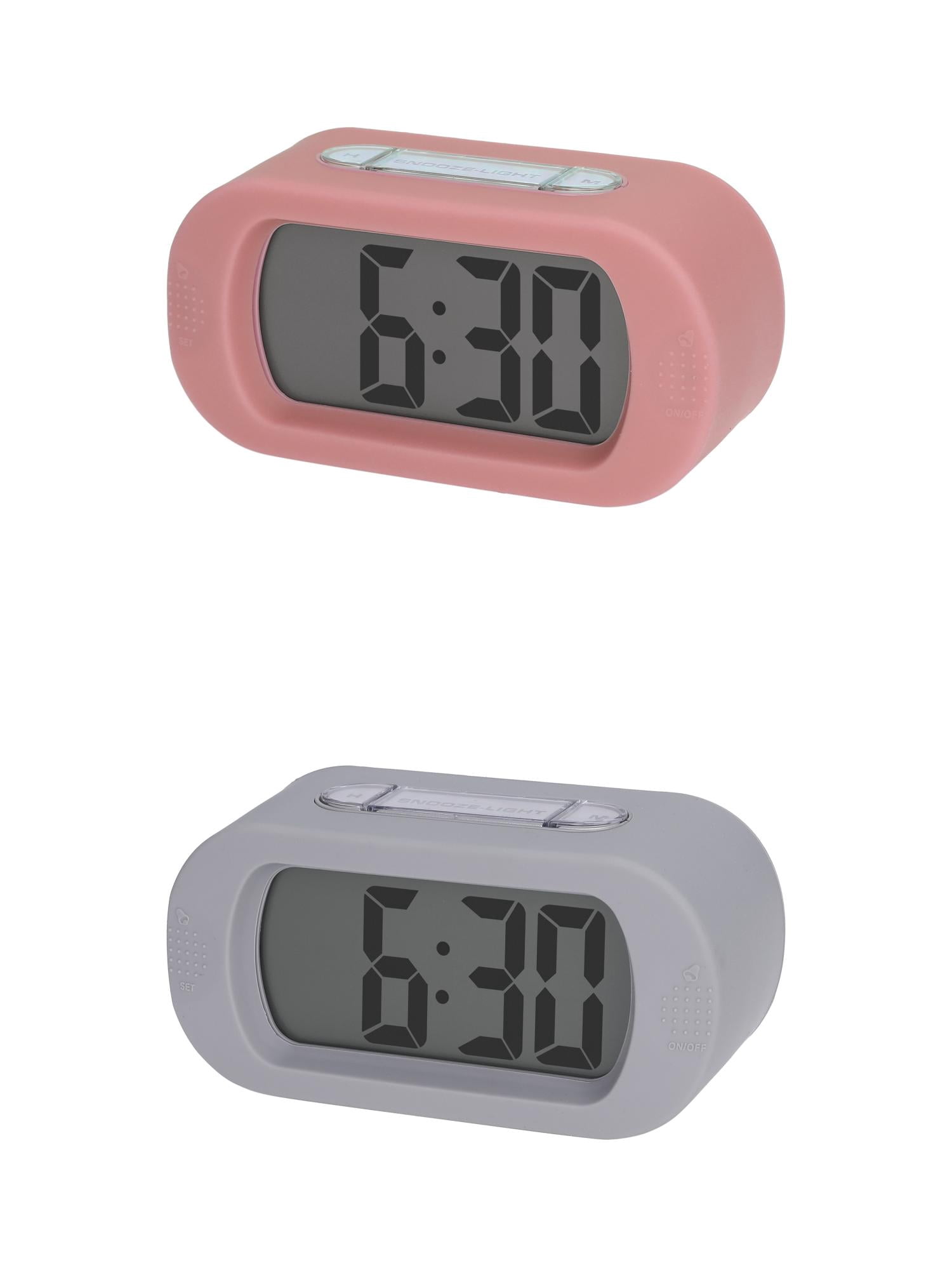 Unique Bargains 2 Pcs Oval Digital Alarm Clock Adjustable Alarm Snooze Pink/Gray