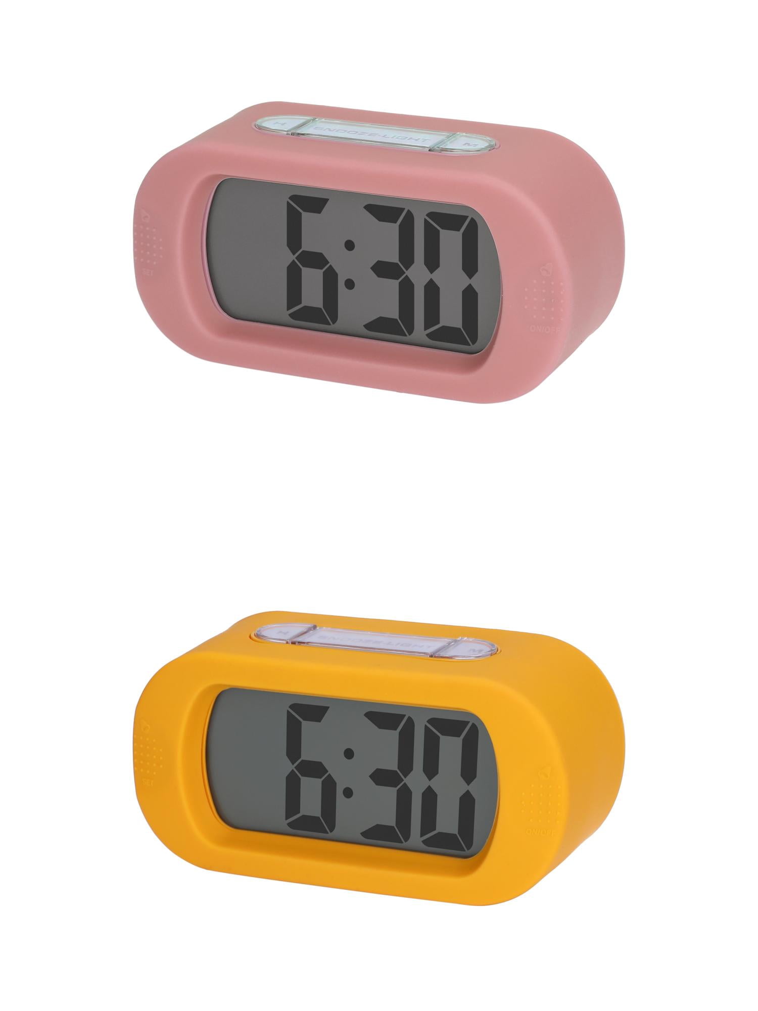 Unique Bargains 2 Pcs Oval Digital Alarm Clock Adjustable Alarm Snooze Pink/Yellow