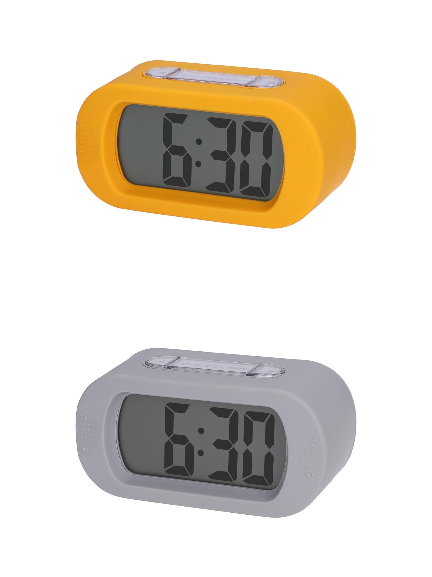 Unique Bargains 2 Pcs Oval Digital Alarm Clock Adjustable Alarm Snooze Yellow/Gray
