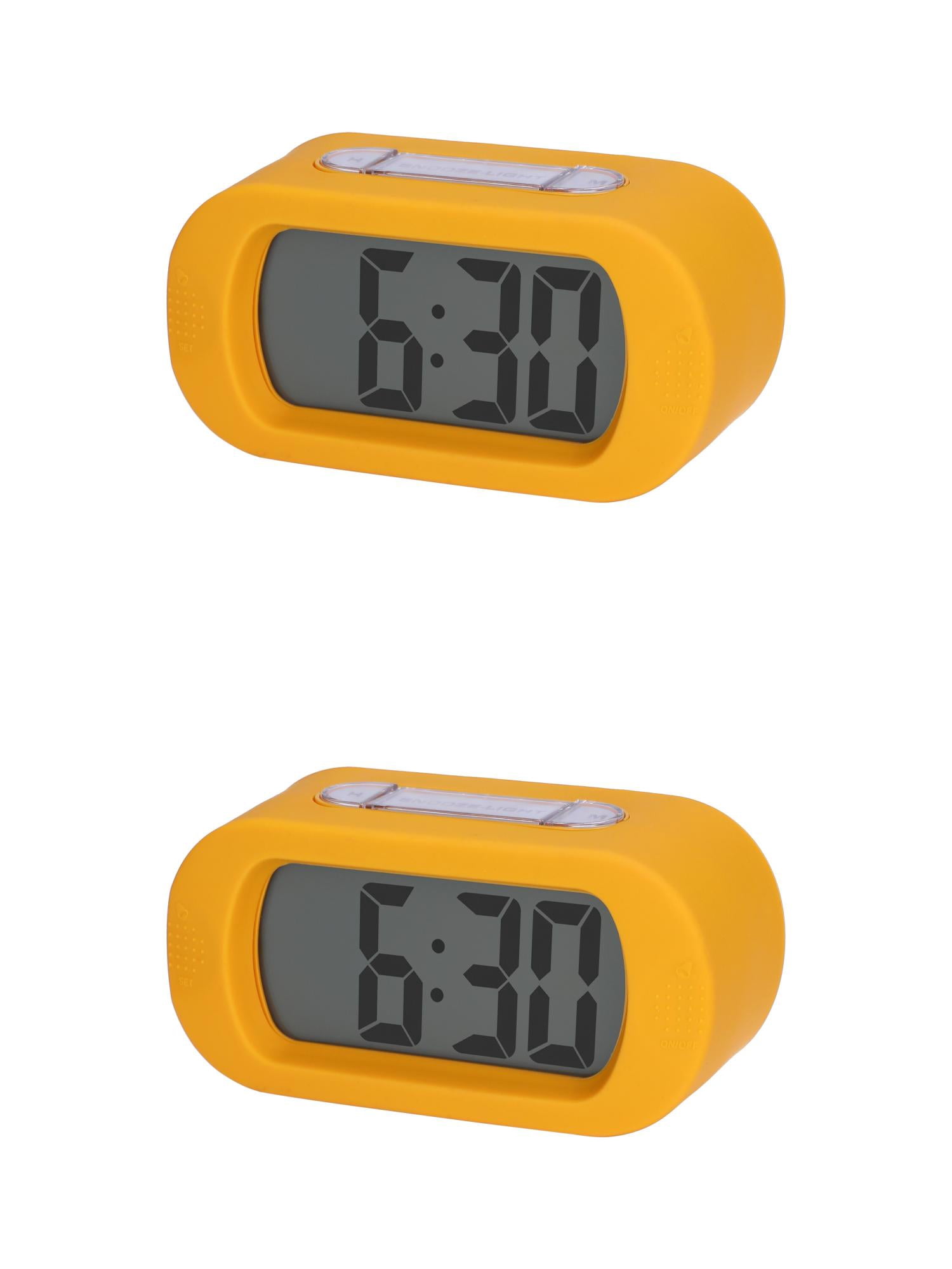 Unique Bargains 2 Pcs Oval Digital Alarm Clock Adjustable Alarm Snooze Yellow