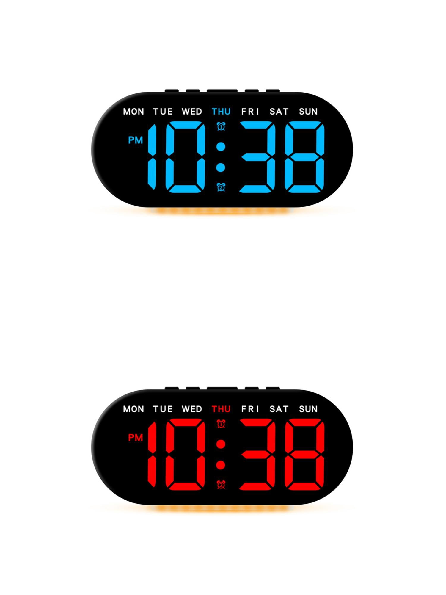 Unique Bargains 2 Pcs Oval Digital Alarm Clock Bedroom Black Blue/Black Red
