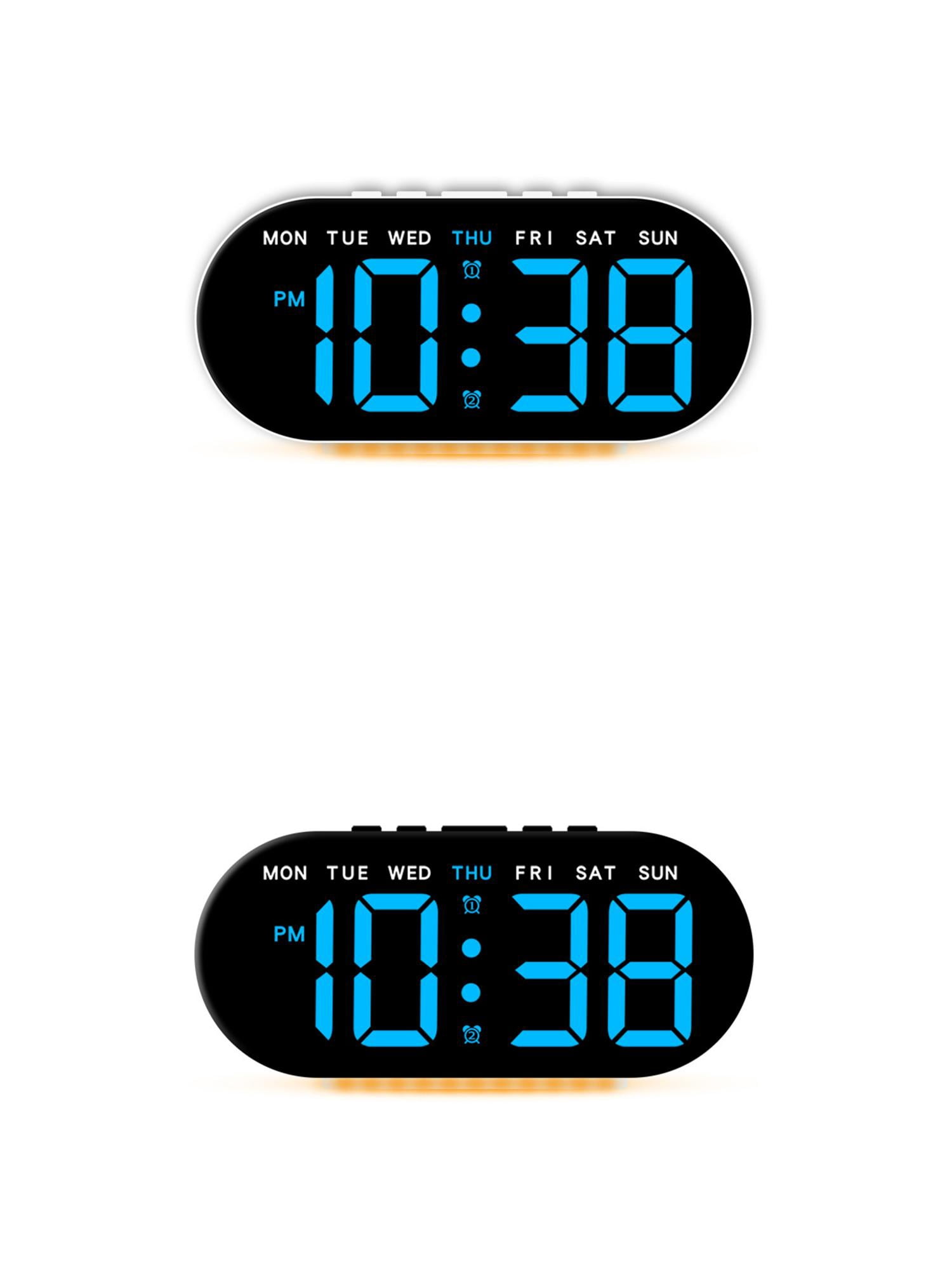 Unique Bargains 2 Pcs Oval Digital Alarm Clock Bedroom Black Blue/White Blue