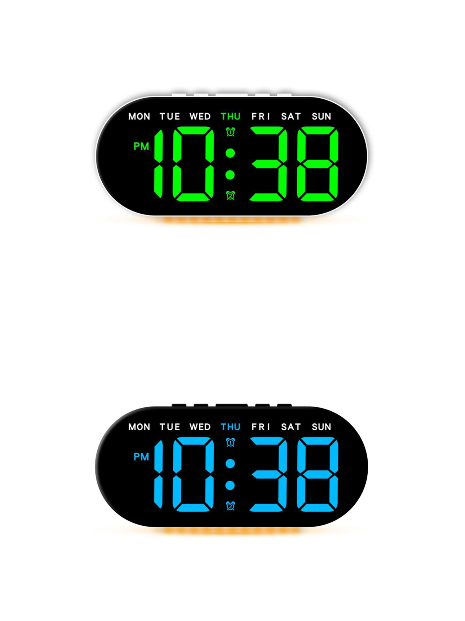 Unique Bargains 2 Pcs Oval Digital Alarm Clock Bedroom Black Blue/White Green