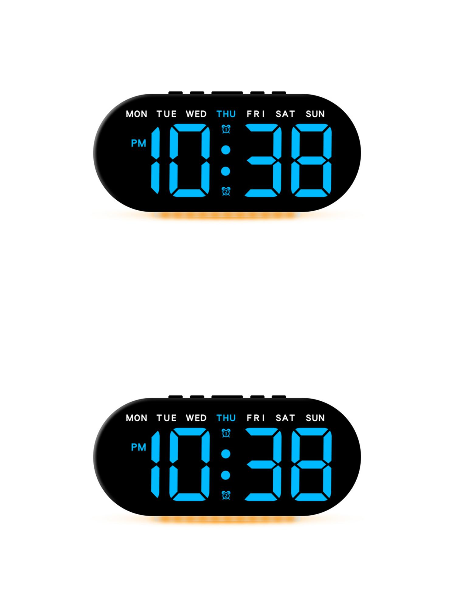 Unique Bargains 2 Pcs Oval Digital Alarm Clock Bedroom Black Blue