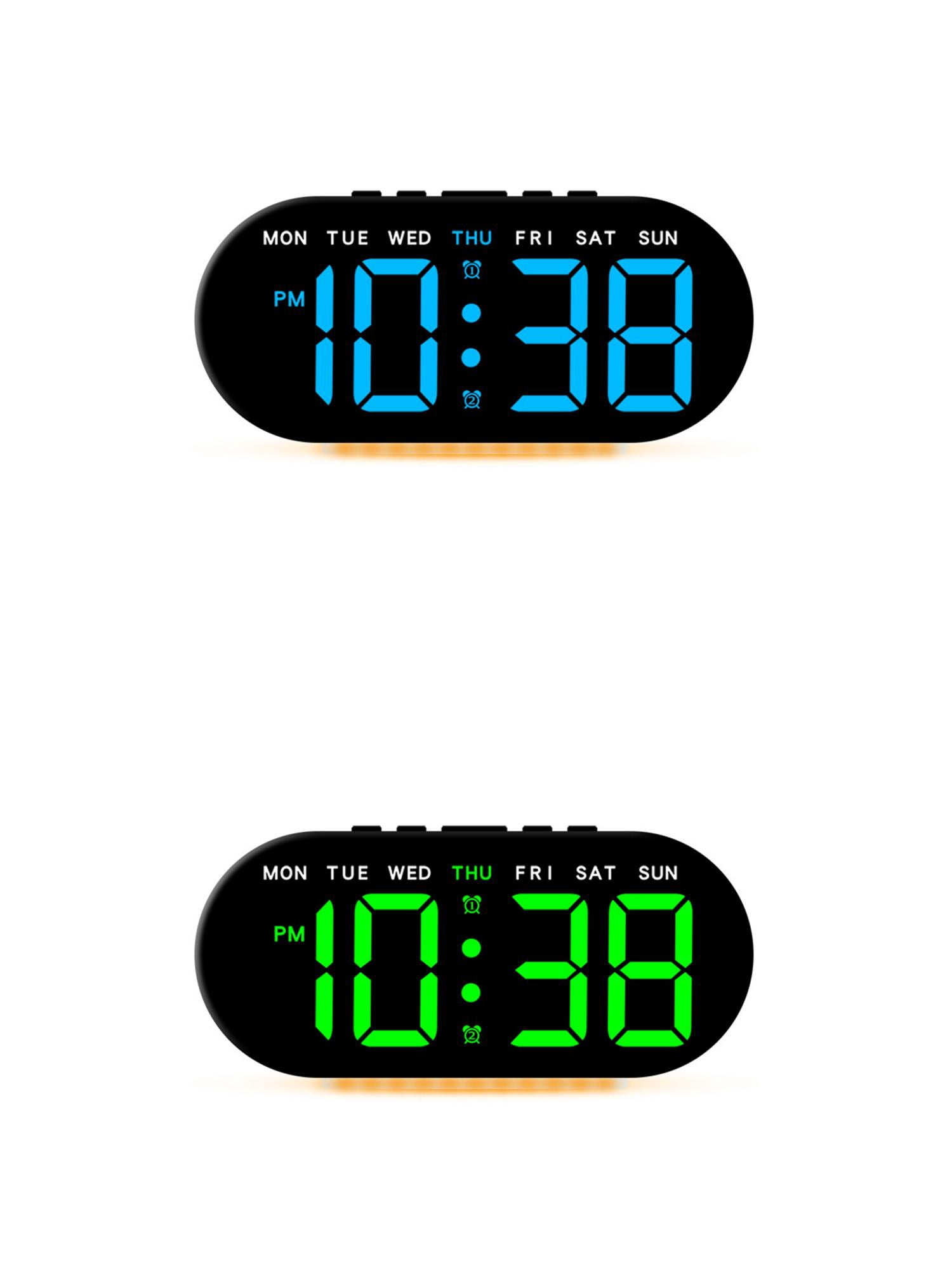 Unique Bargains 2 Pcs Oval Digital Alarm Clock Bedroom Black Green/Black Blue