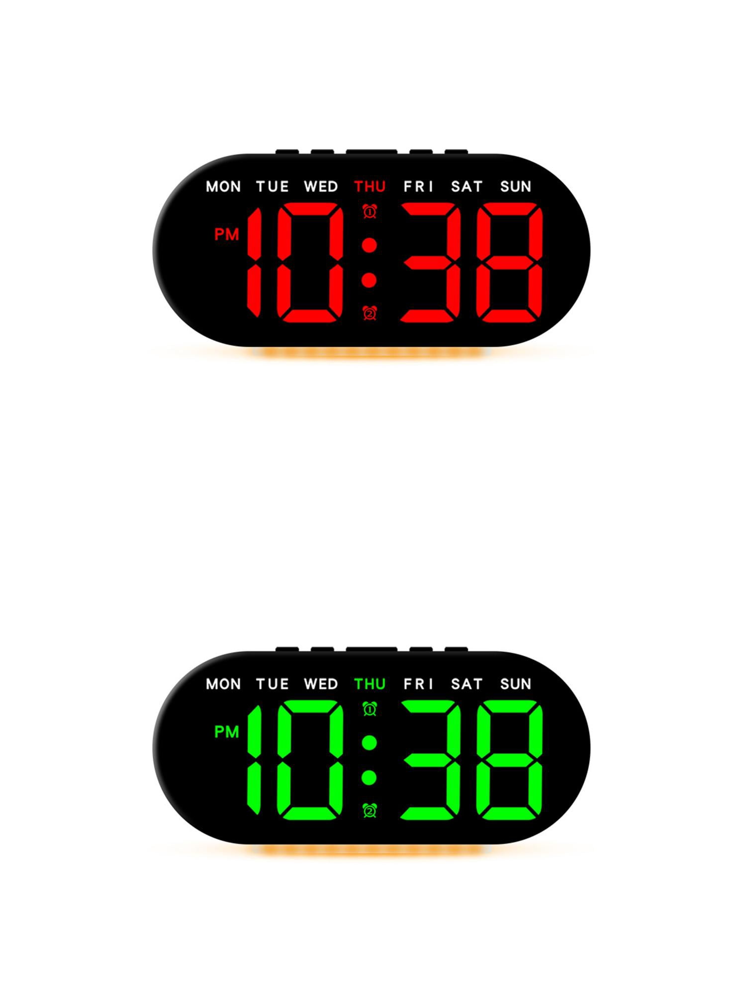 Unique Bargains 2 Pcs Oval Digital Alarm Clock Bedroom Black Green/Black Red