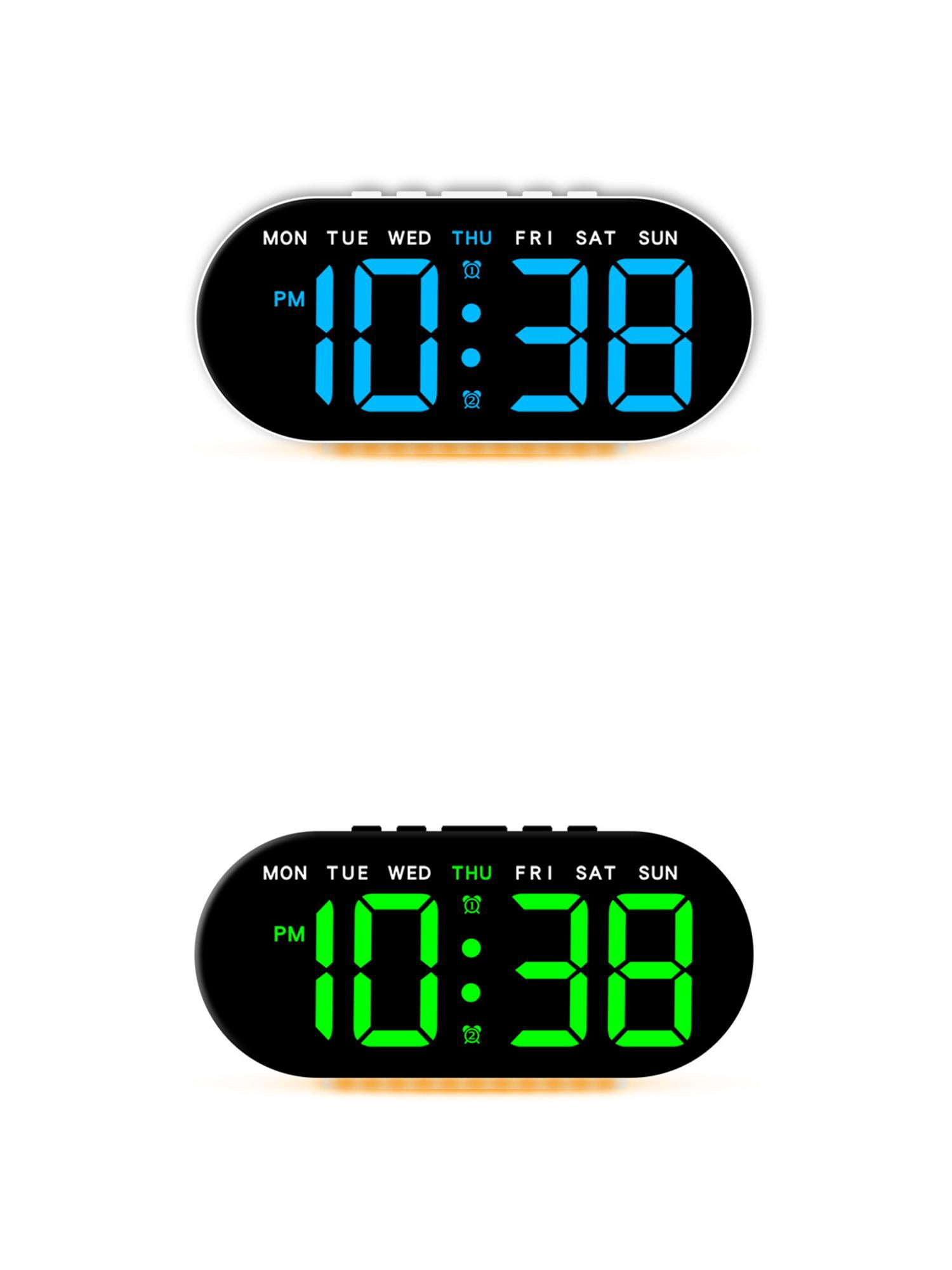 Unique Bargains 2 Pcs Oval Digital Alarm Clock Bedroom Black Green/White Blue