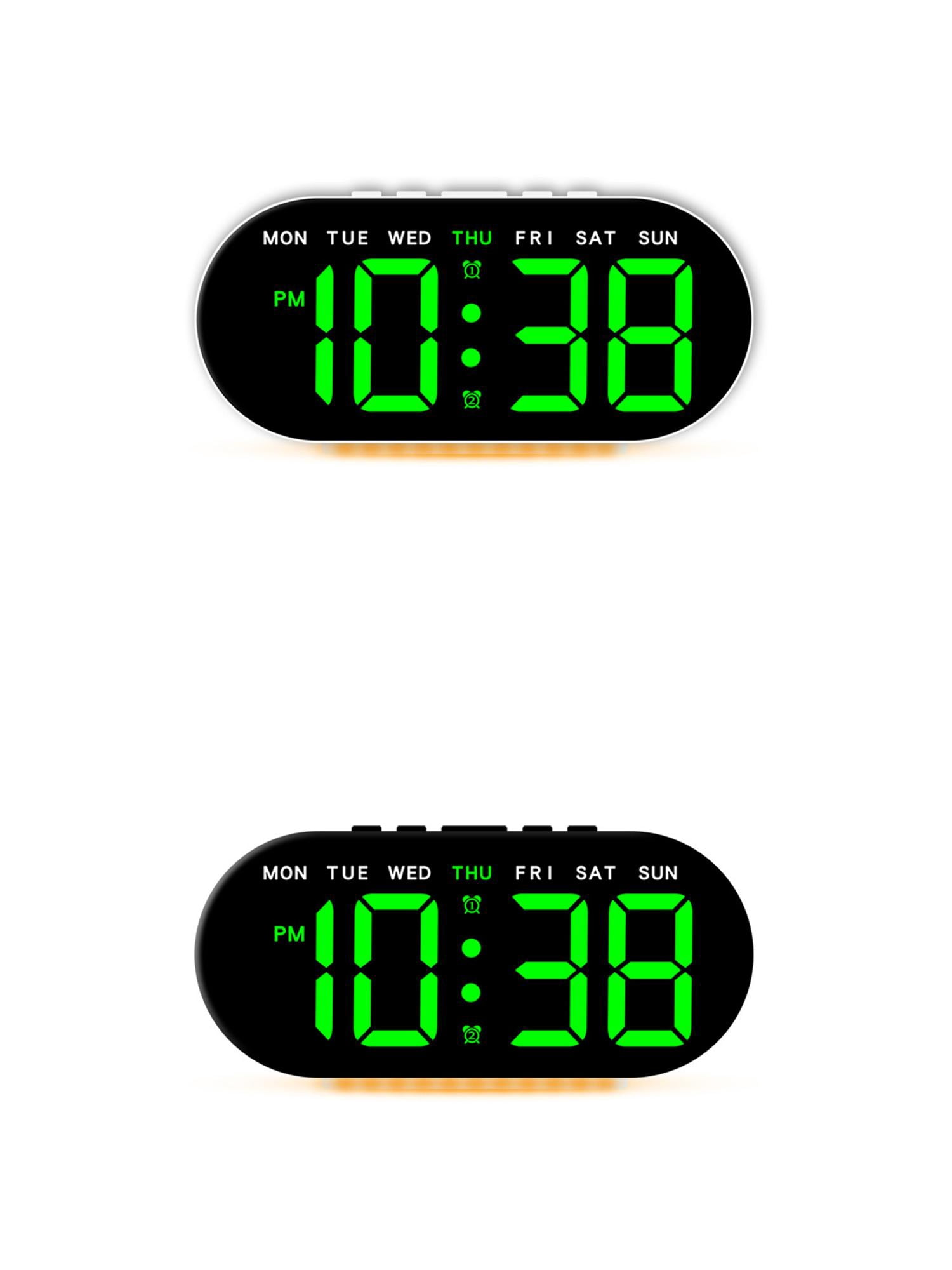 Unique Bargains 2 Pcs Oval Digital Alarm Clock Bedroom Black Green/White Green