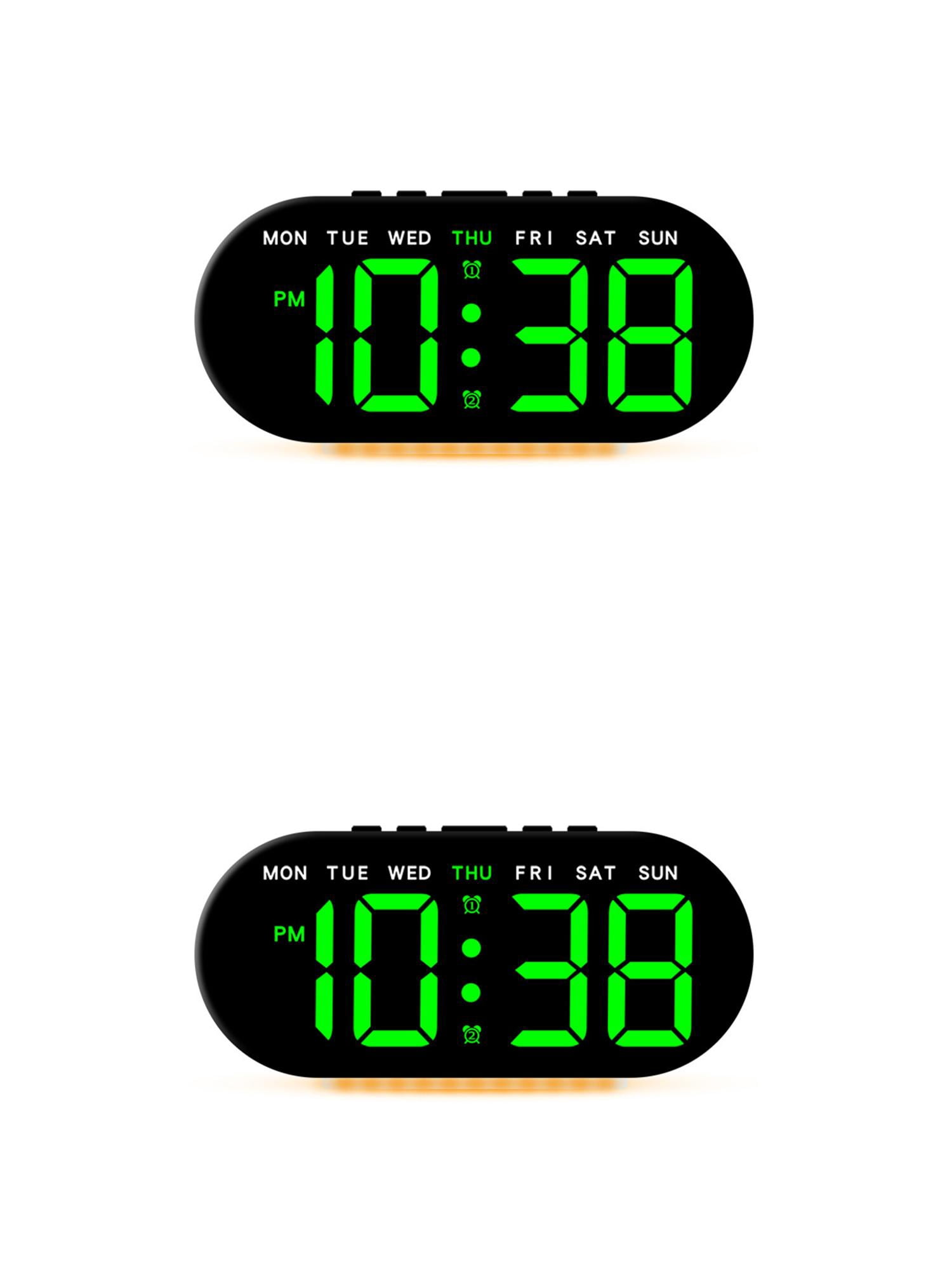 Unique Bargains 2 Pcs Oval Digital Alarm Clock Bedroom Black Green