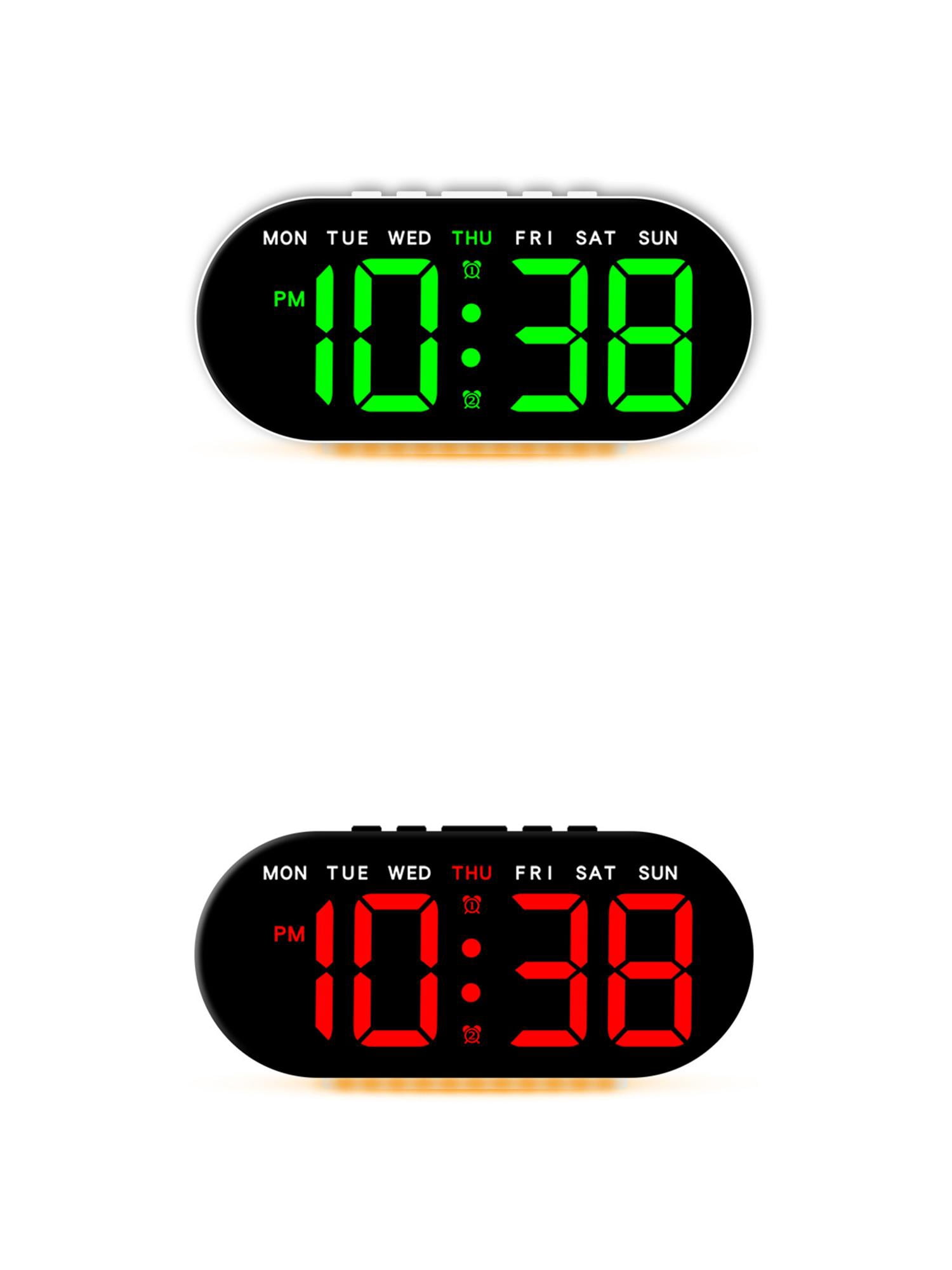 Unique Bargains 2 Pcs Oval Digital Alarm Clock Bedroom Black Red/White Green