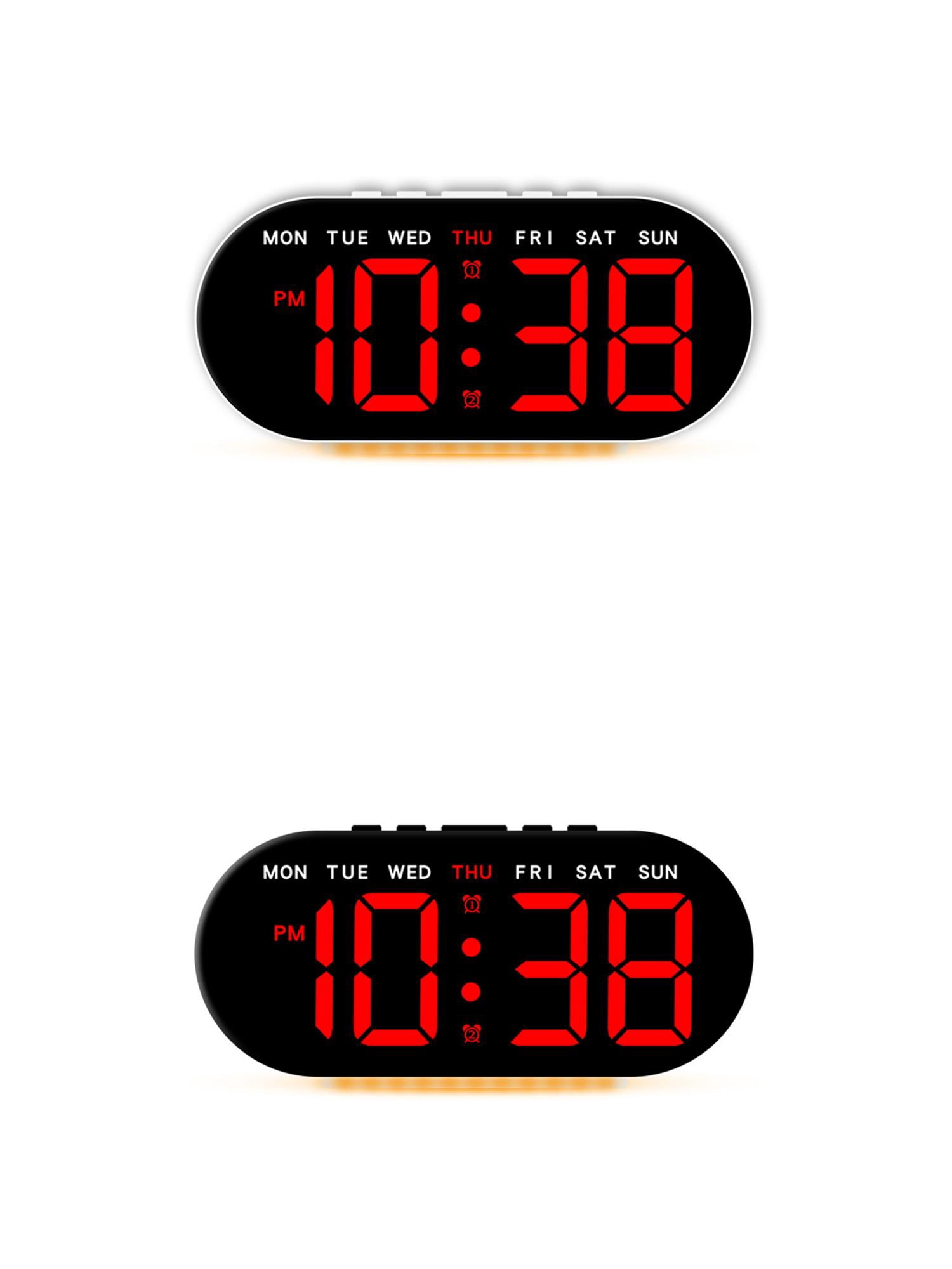 Unique Bargains 2 Pcs Oval Digital Alarm Clock Bedroom Black Red/White Red