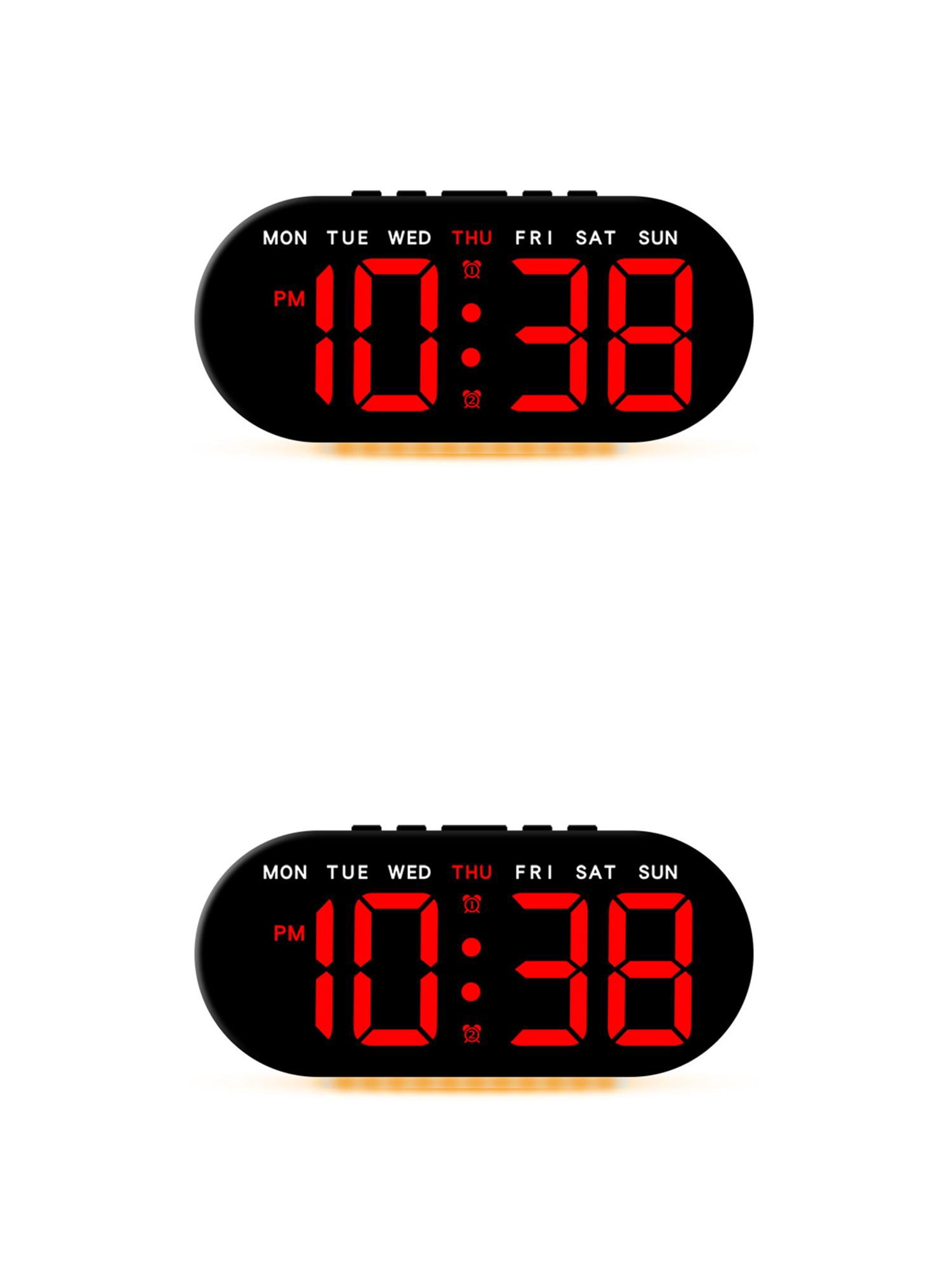 Unique Bargains 2 Pcs Oval Digital Alarm Clock Bedroom Black Red