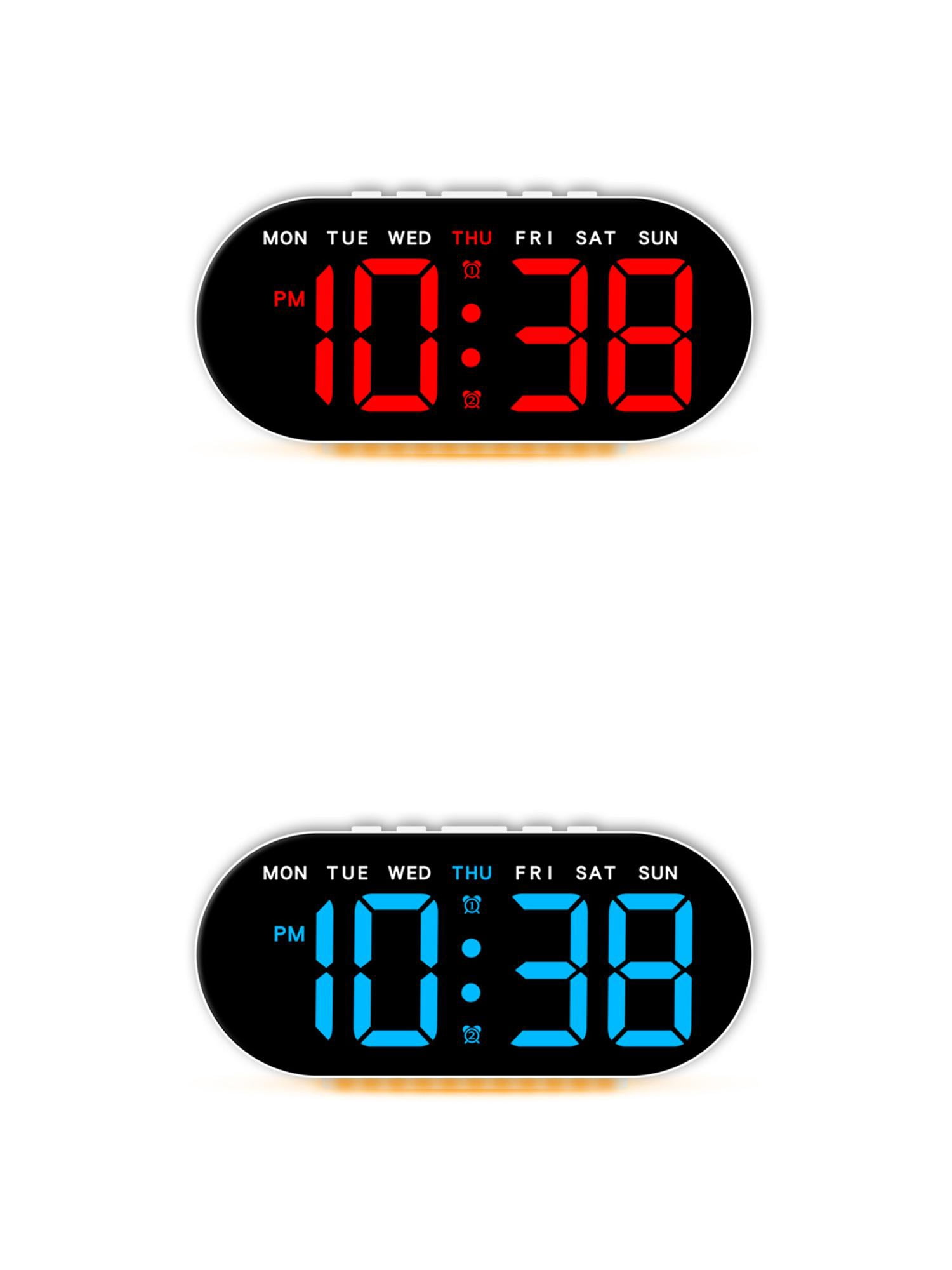 Unique Bargains 2 Pcs Oval Digital Alarm Clock Bedroom White Blue/White Red