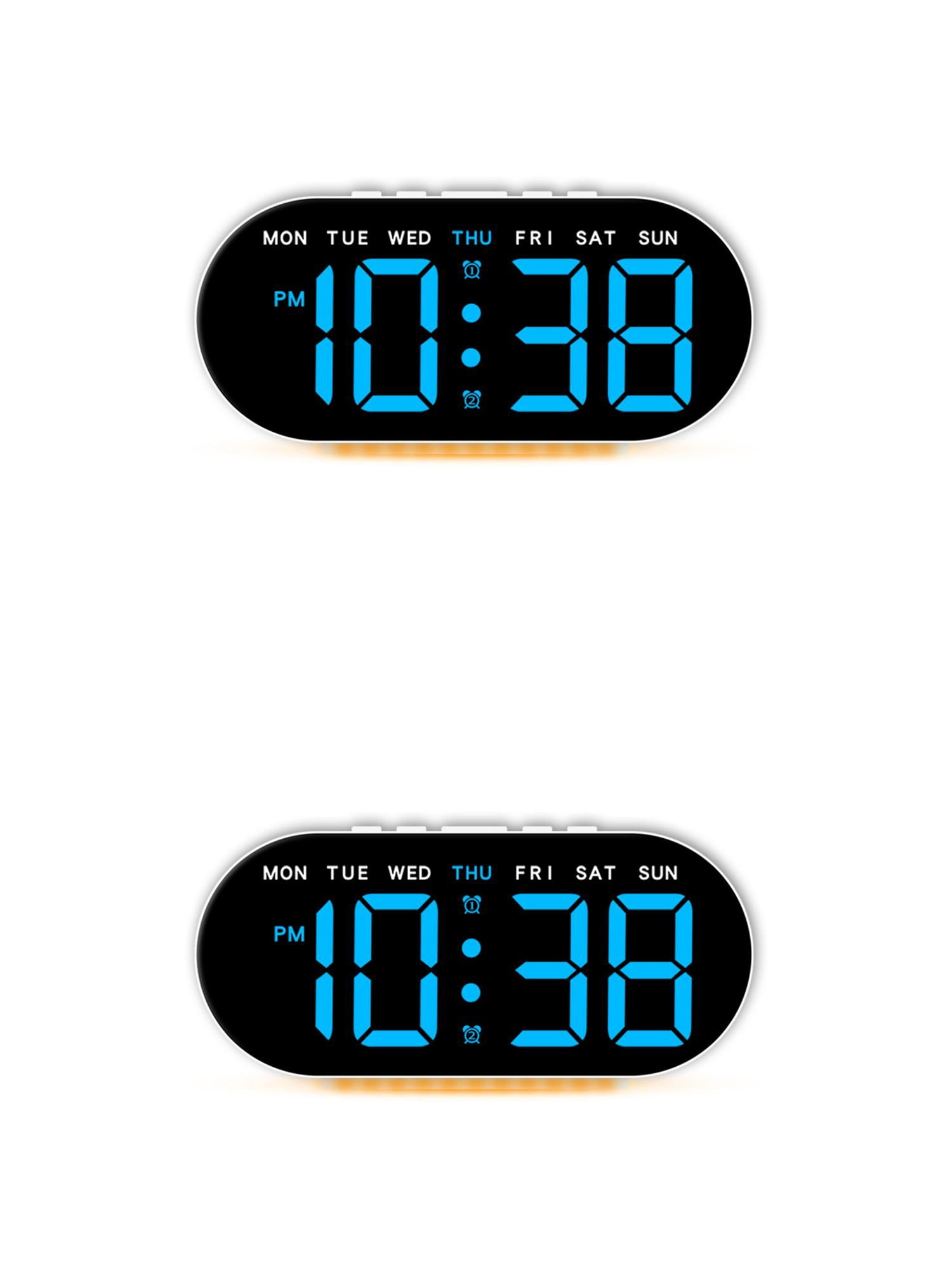 Unique Bargains 2 Pcs Oval Digital Alarm Clock Bedroom White Blue