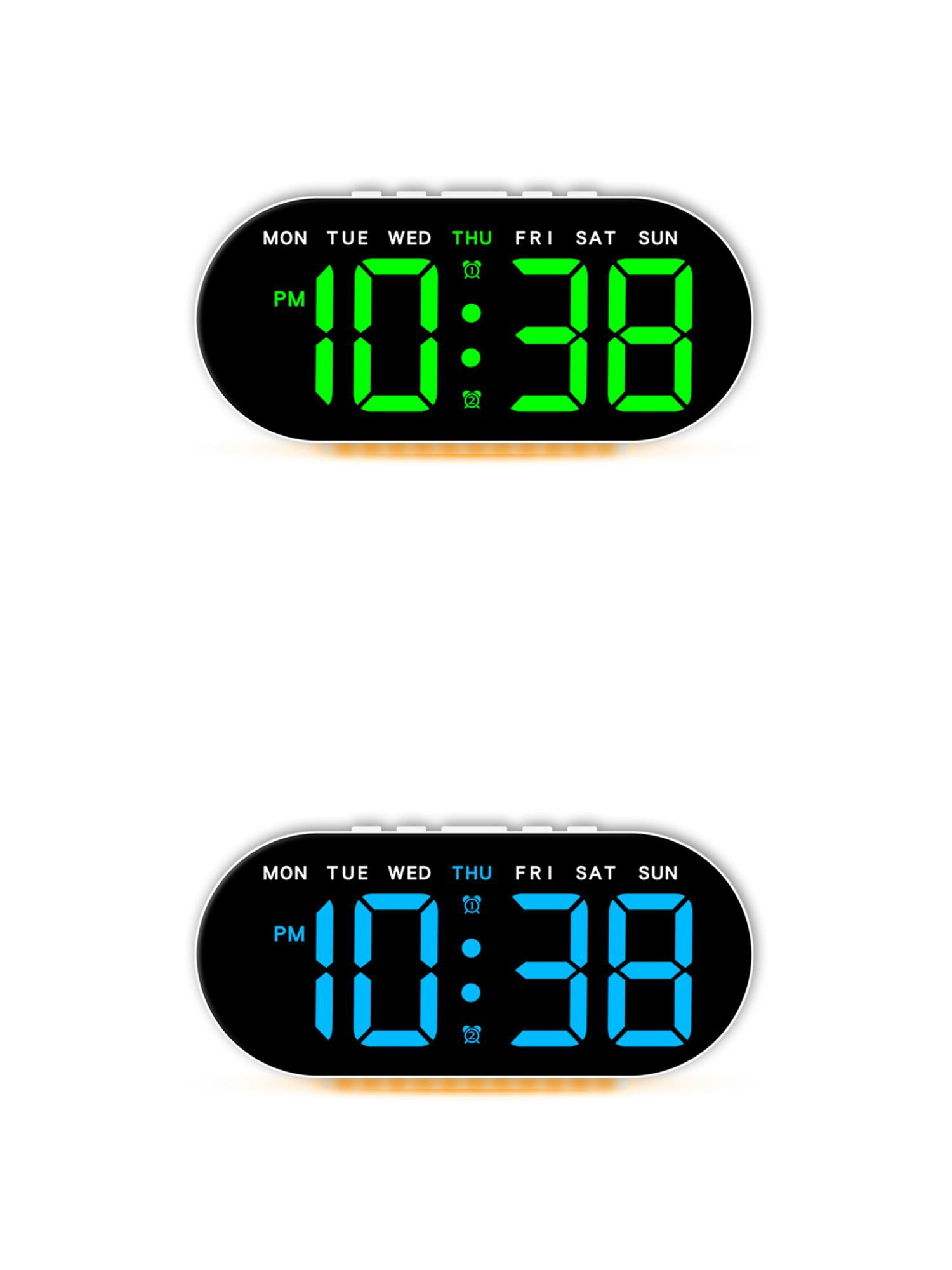 Unique Bargains 2 Pcs Oval Digital Alarm Clock Bedroom White Green/White Blue