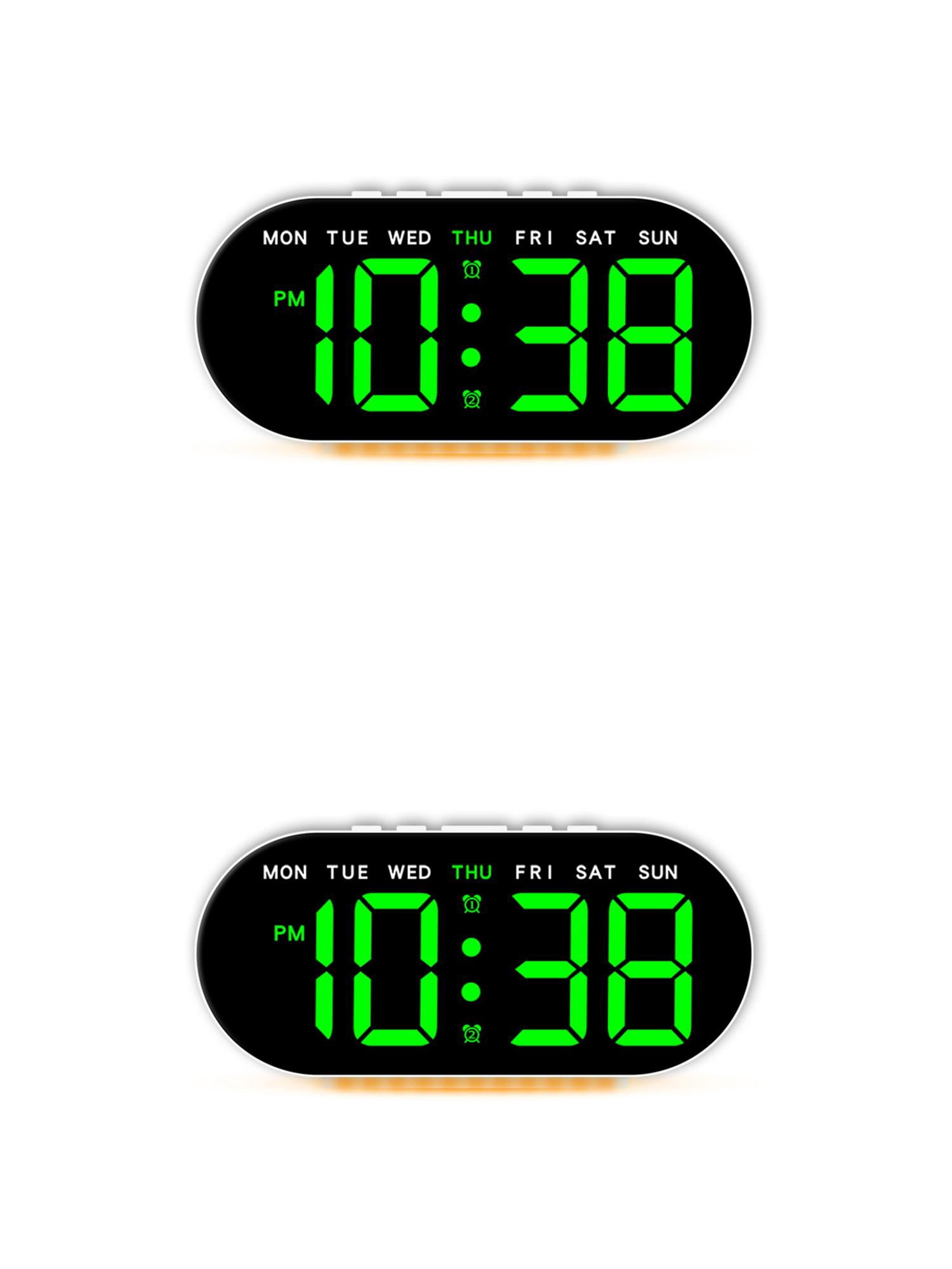 Unique Bargains 2 Pcs Oval Digital Alarm Clock Bedroom White Green
