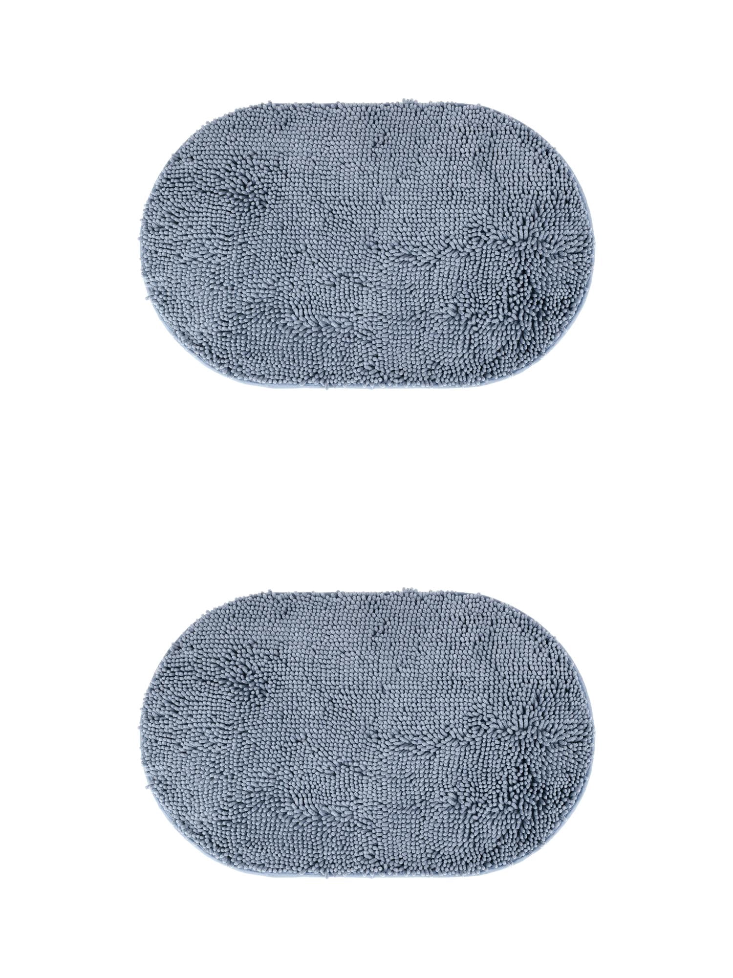 Unique Bargains 2 Pcs Oval Plush Mat Non Slip Washable Rug Blue 20" x 32"