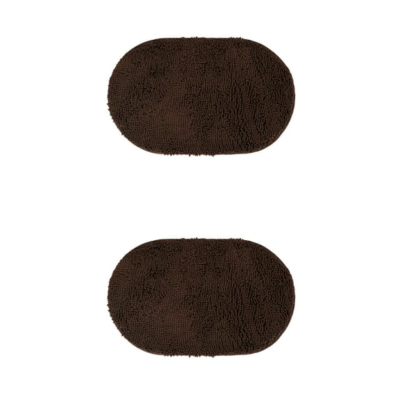 Unique Bargains 2 Pcs Oval Plush Mat Non Slip Washable Rug Brown 16" x 24"