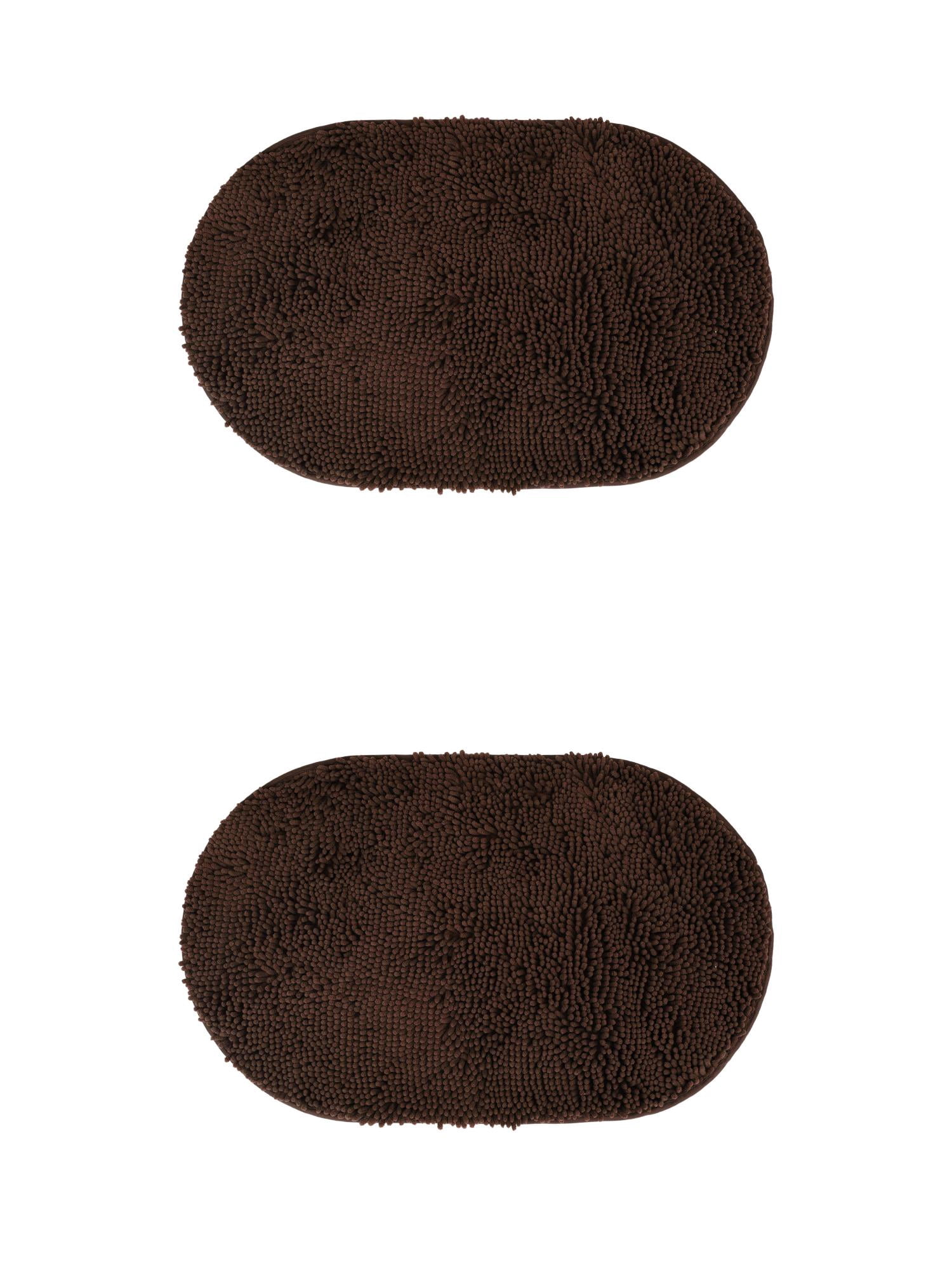 Unique Bargains 2 Pcs Oval Plush Mat Non Slip Washable Rug Brown 20" x 32"