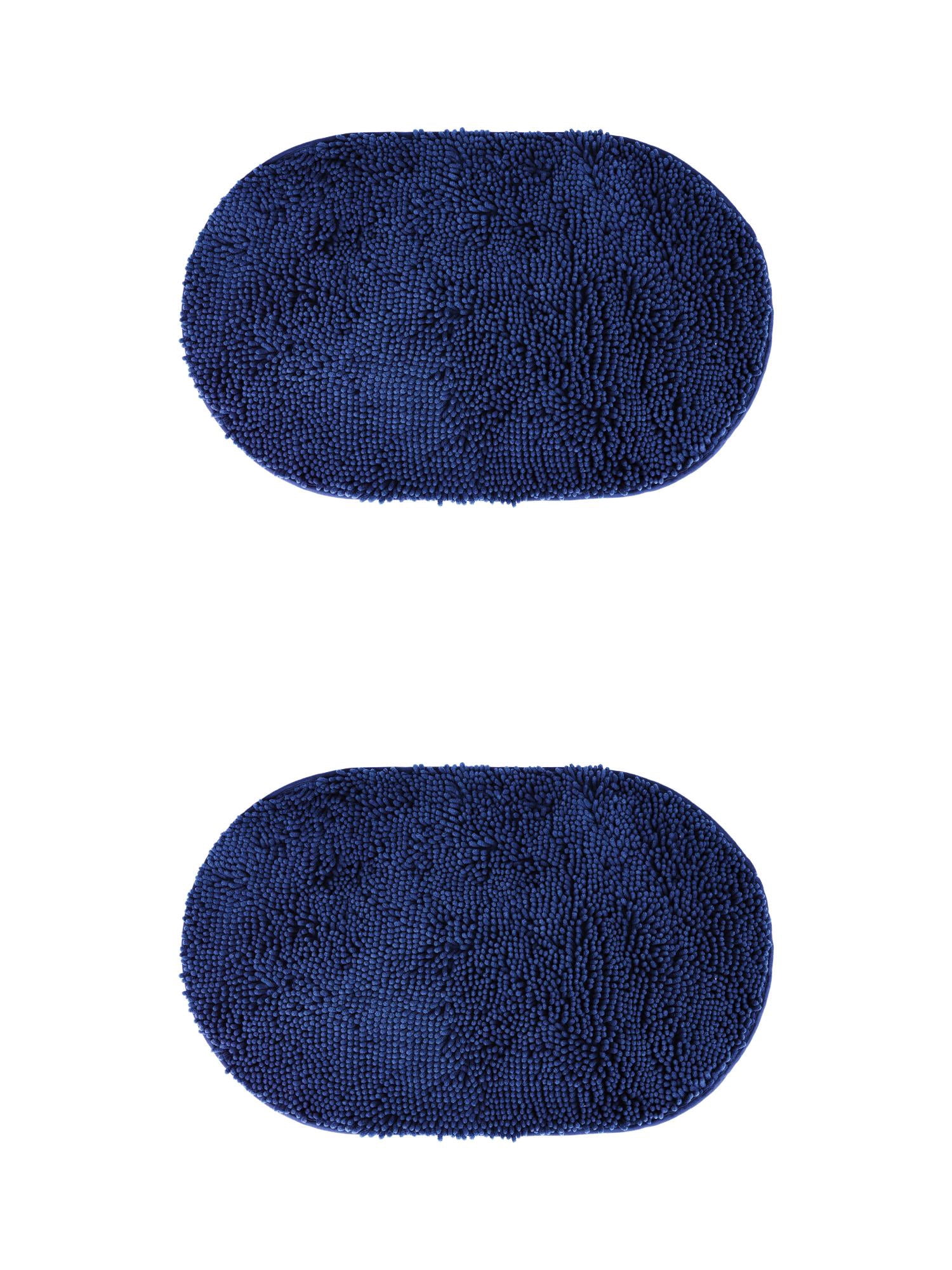 Unique Bargains 2 Pcs Oval Plush Mat Non Slip Washable Rug Dark Blue 16" x 24"/20" x 32"