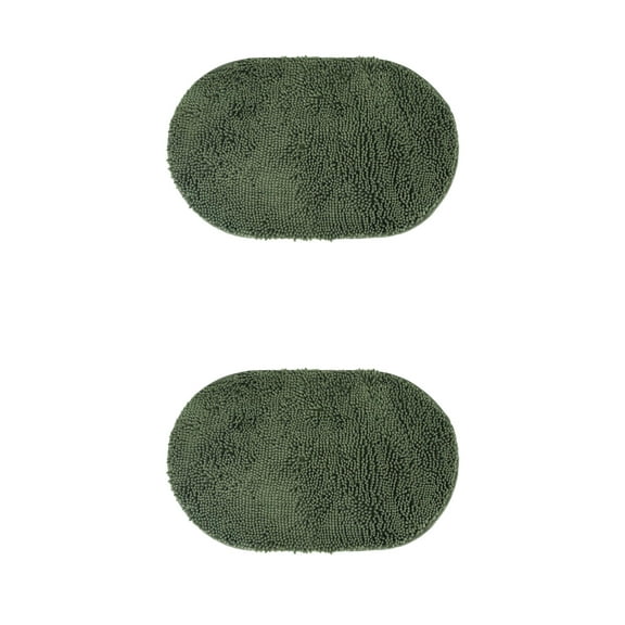 Unique Bargains 2 Pcs Oval Plush Mat Non Slip Washable Rug Green 16" x 24"