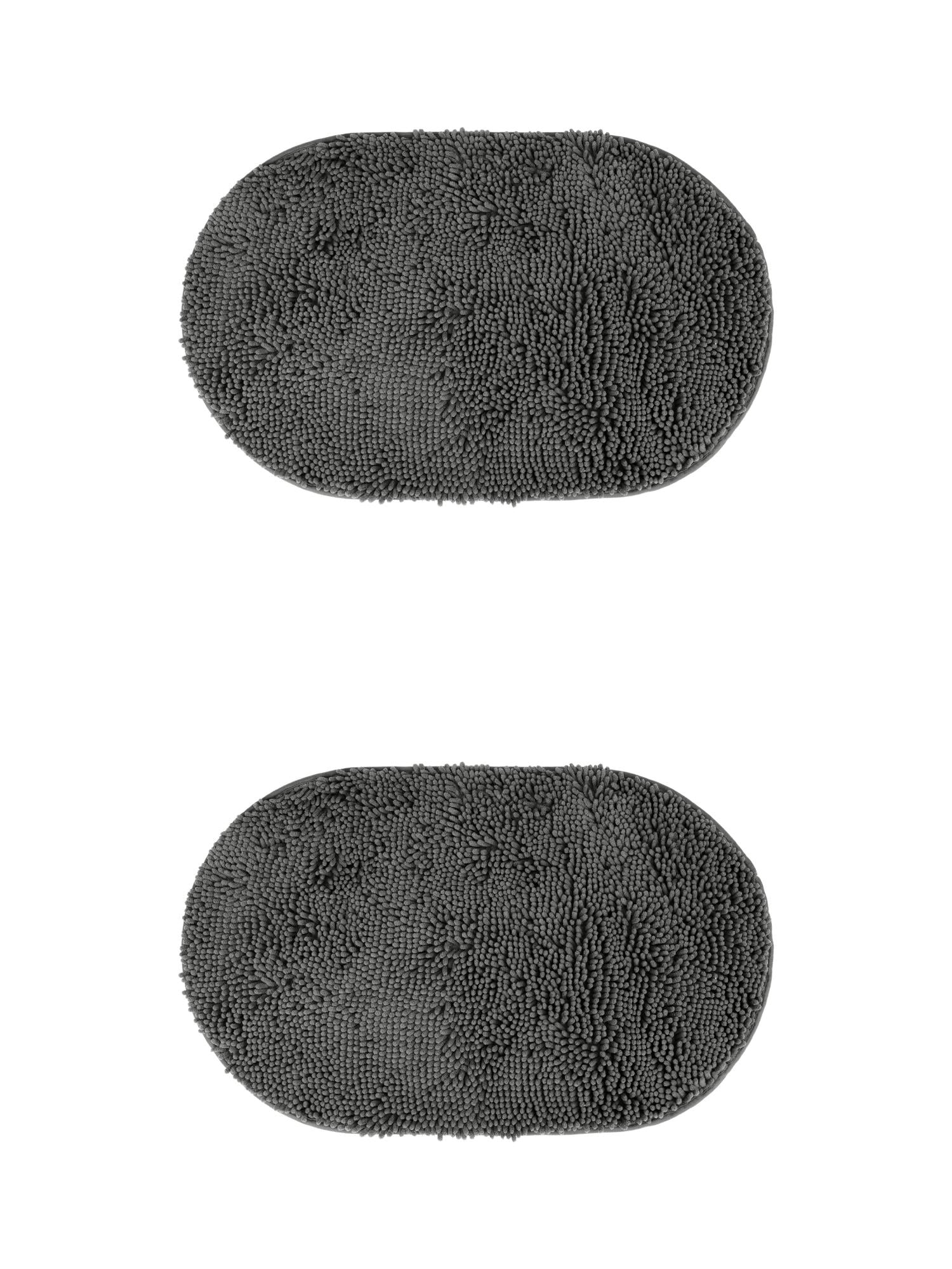 Unique Bargains 2 Pcs Oval Plush Mat Non Slip Washable Rug Grey 16" x 24"
