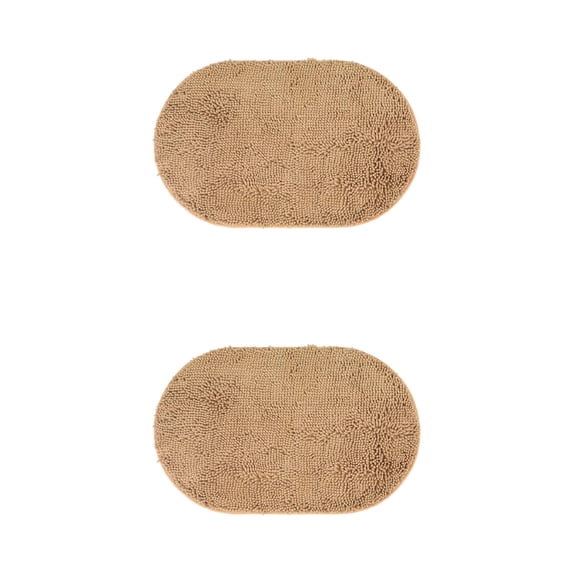 Unique Bargains 2 Pcs Oval Plush Mat Non Slip Washable Rug Khaki 16" x 24"/20" x 32"